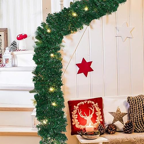 Miniatura 4 de MorTime Guirnalda de Navidad LED de 17.7 pies, guirnalda artificial preiluminada para decoración de Navidad en interiores y exteriores, guirnalda de