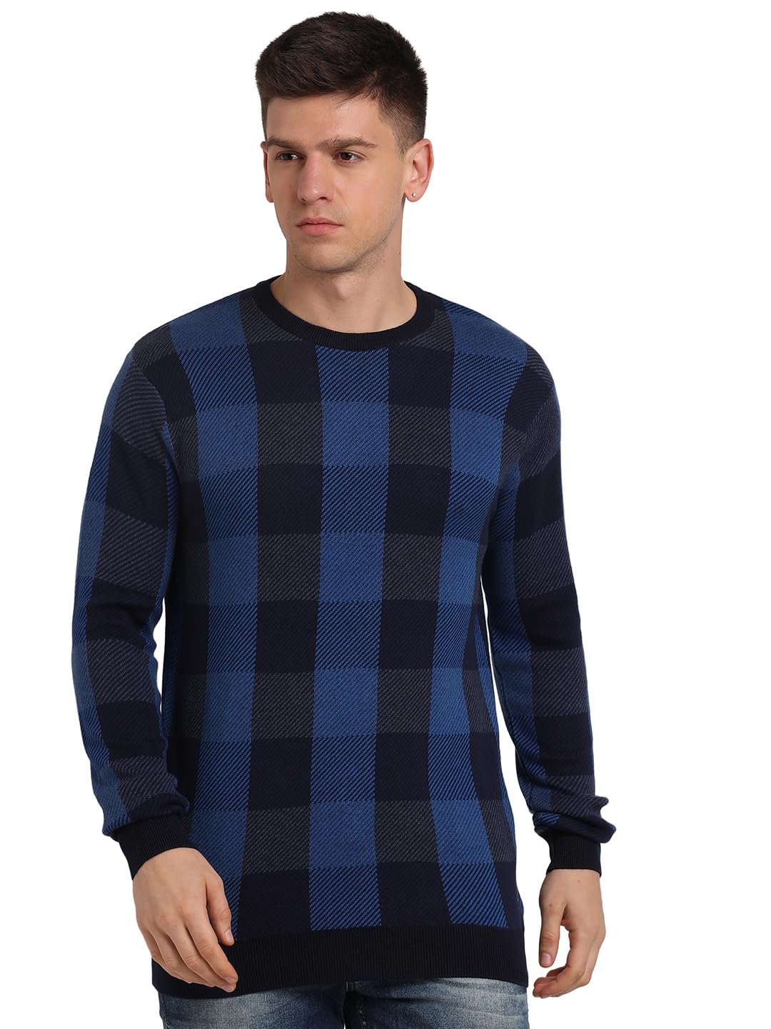 turtle Checkered Pullover Sweater for Men || Full Sleeve Multicolor Knitted Regular Fit || Winter Casual Wear Knitwear-picture-21