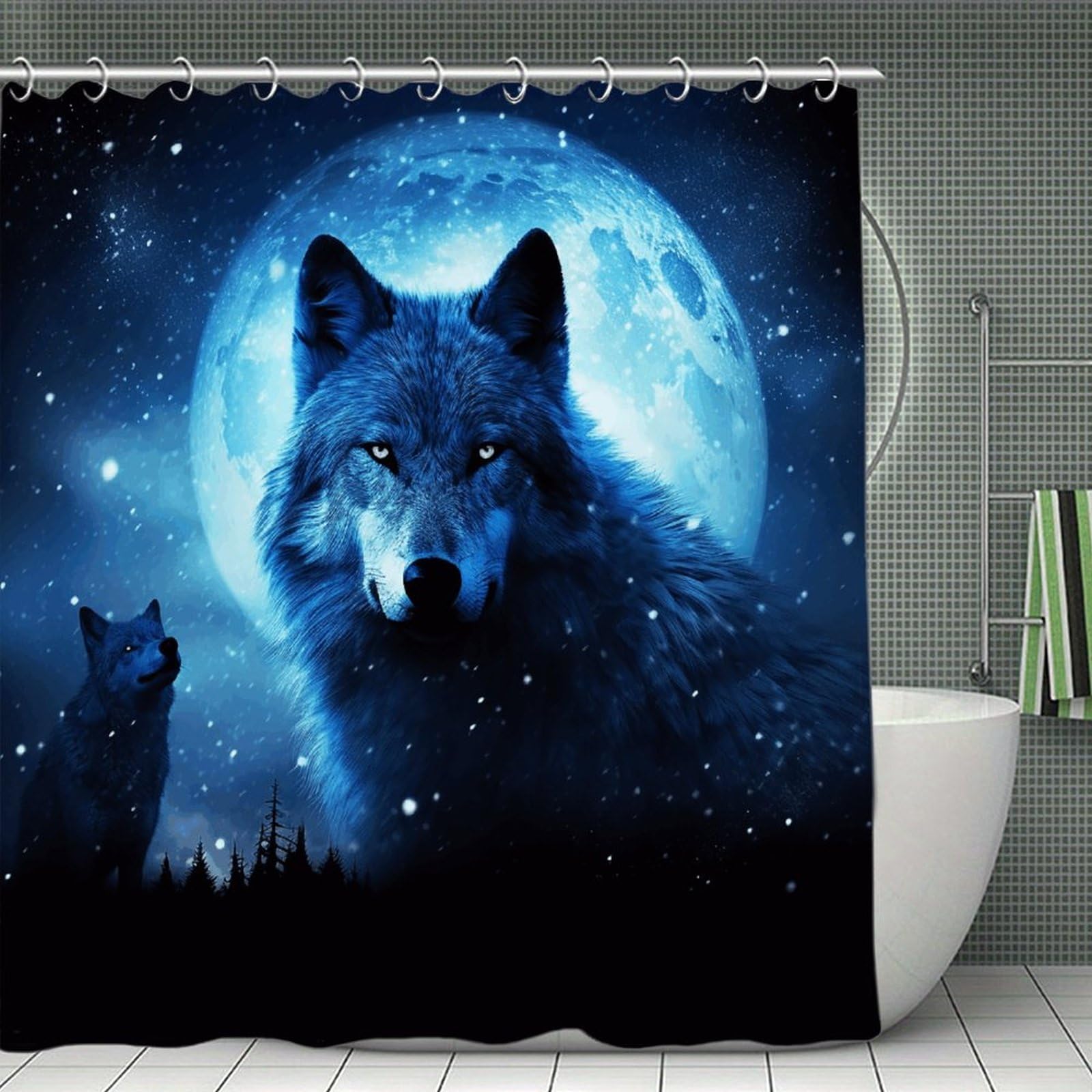 VstaDank Wolfs Bath Curtain Elegant Heavy Duty Shower Curtains 70x70 in Rustic Farmhouse Cloth Shower Curtains Neutral Modern Bath Curtain for Bathroom