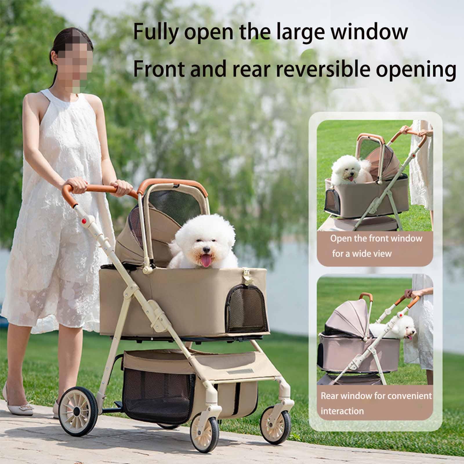 Passeggino per Animali Domestici Staccabile e allargato, con Cestino portaoggetti e Strisce Riflettenti, Passeggino Ultraleggero Portatile per Cani e Gatti da Esterno