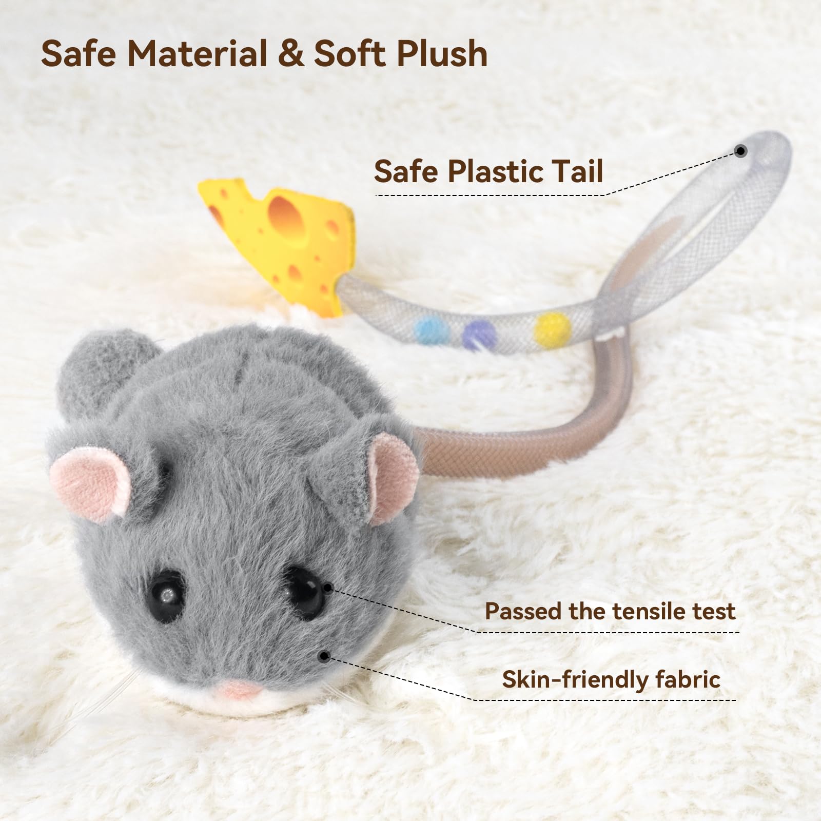 Migipaws Interactive MigiMouse Cat Toy 360° Rolling & Spin with Wiggling Tail for Indoor Cats Smart Motion Sensor, Realistic Squeak, Rechargeable Plush Kitten Toy(Grey) - image 5