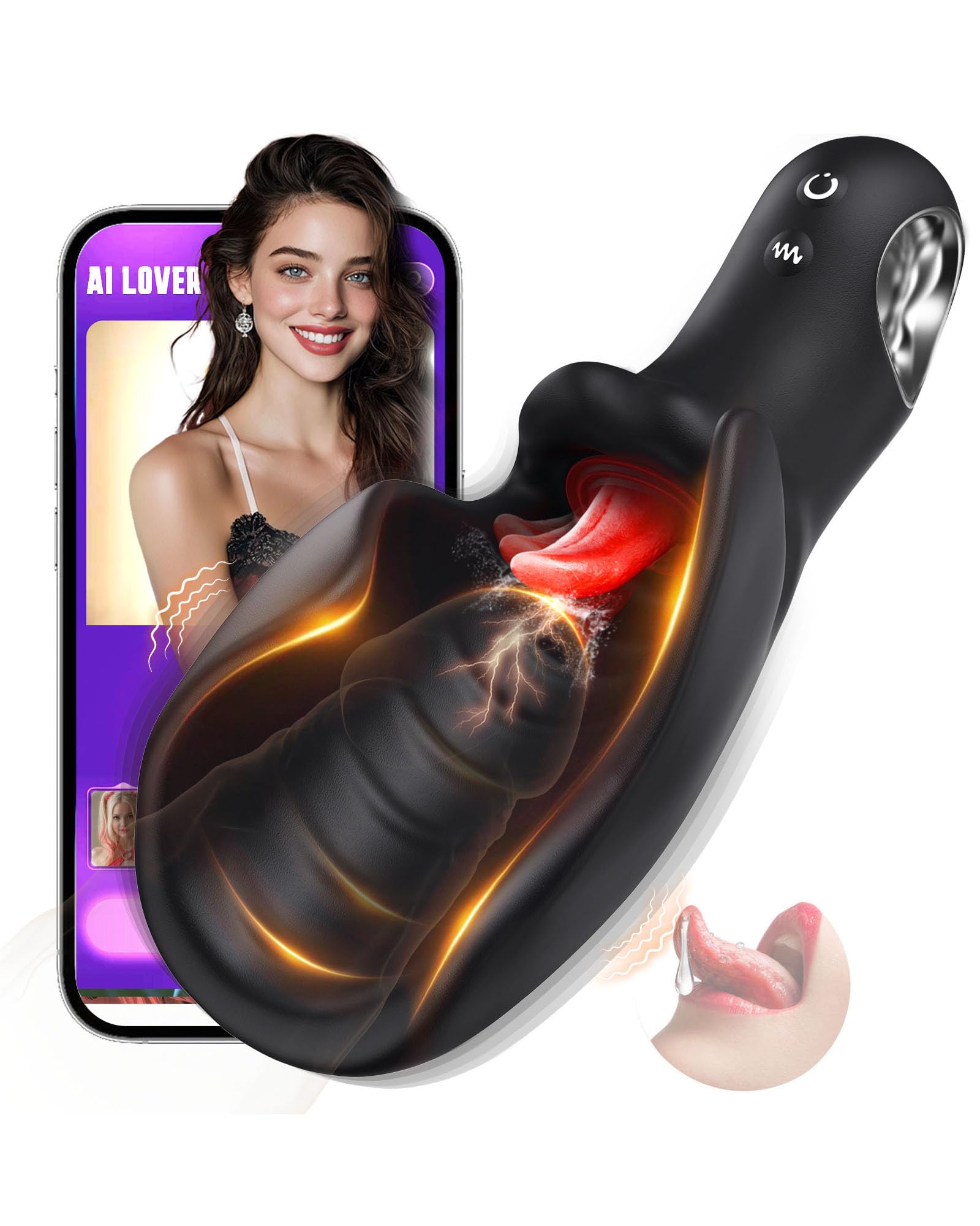 Masturbâteur Homme Mains Libres, Coupe ouverte Vibromasseur Masturbateurs Masculins Sextoy Homme avec 10 Modes lécher la langue 10 Vibrations & APP, Sextoyse Homme Sex Automatique Masturbeuse Masculin