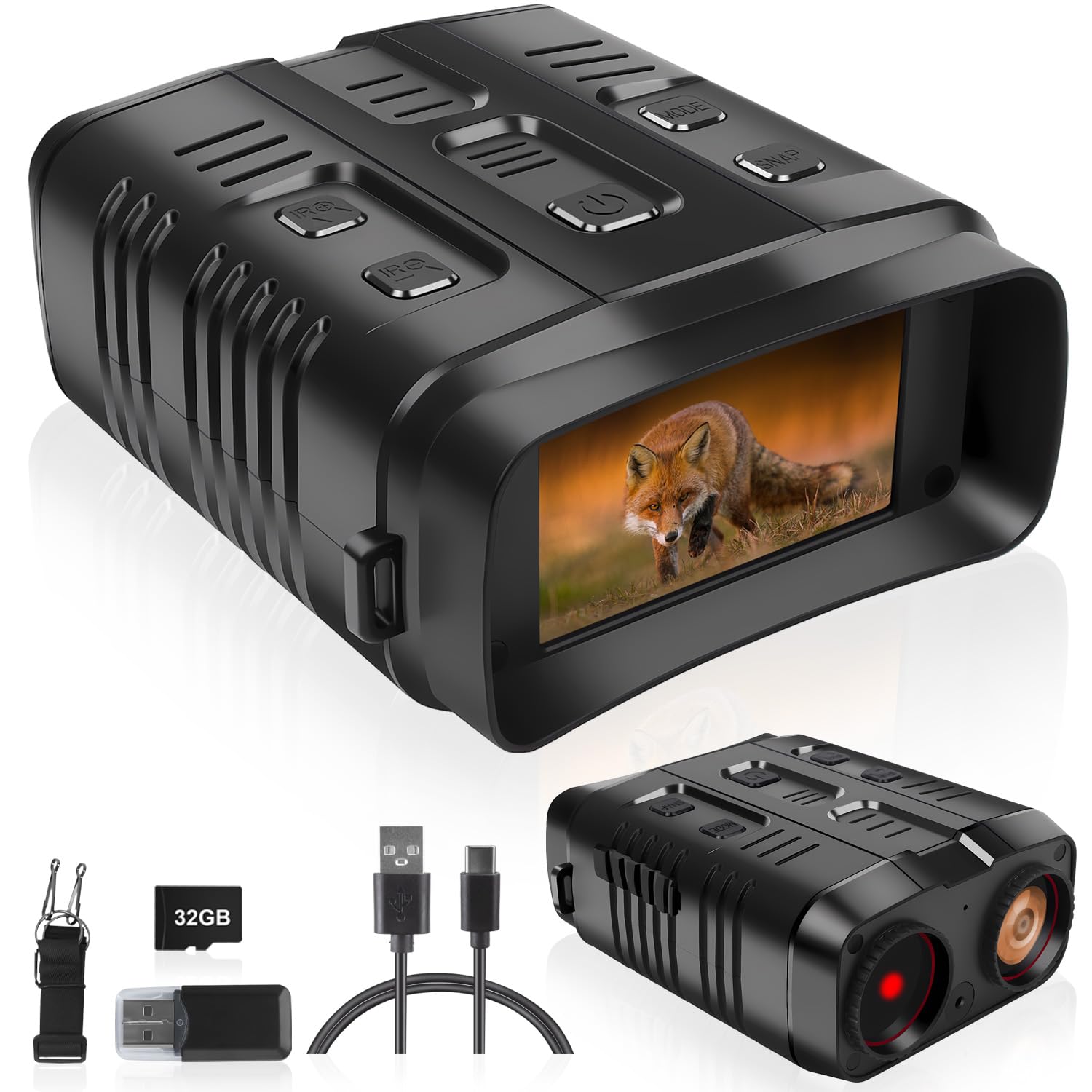 Night Vision Goggles, Night Vision Binoculars for Adults, 3'' Large HD Screen Binoculars with 32GB TF Card for Photos and Videos, Perfect for Outdoor Camping and Wildlife Observation