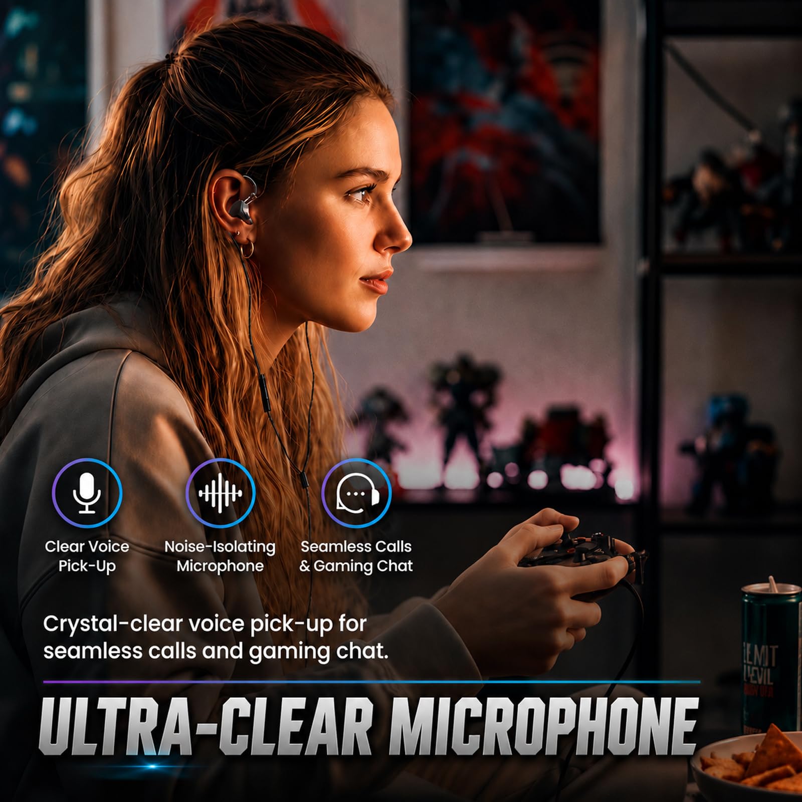 Cuffie in-ear monitor con microfono, auricolari da gioco cablati con cavo staccabile placcato argento a 2 pin, HiFi Hybrid IEM, per giocatore/cantante/musicisti, audiofili/batteristi