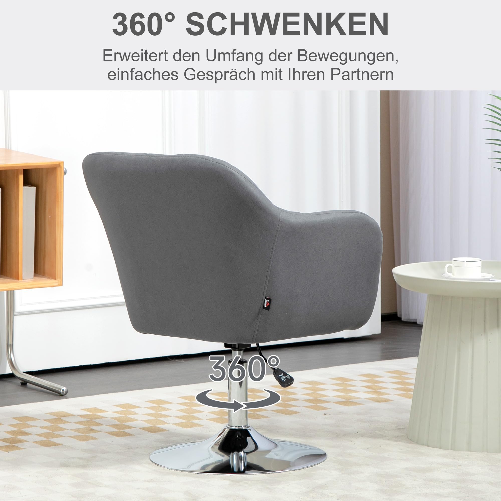 HOMCOM Sessel Wohnzimmer Loungesessel Relaxsessel mit Metallrahmen Lesesessel mit Mikrotuch, Polstersessel für Schlafzimmer, Wohnzimmer, Dunkelgrau