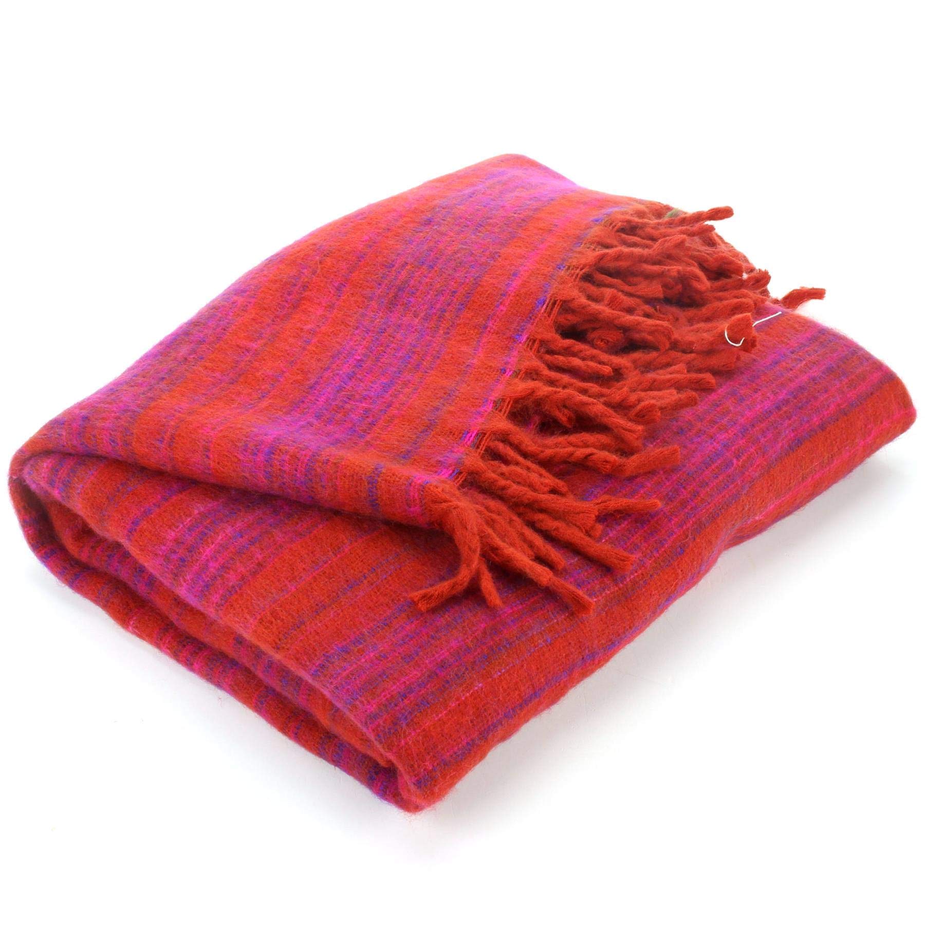 Hill QueenVegan Wool Shawl Blanket - Stripe - Red Pink