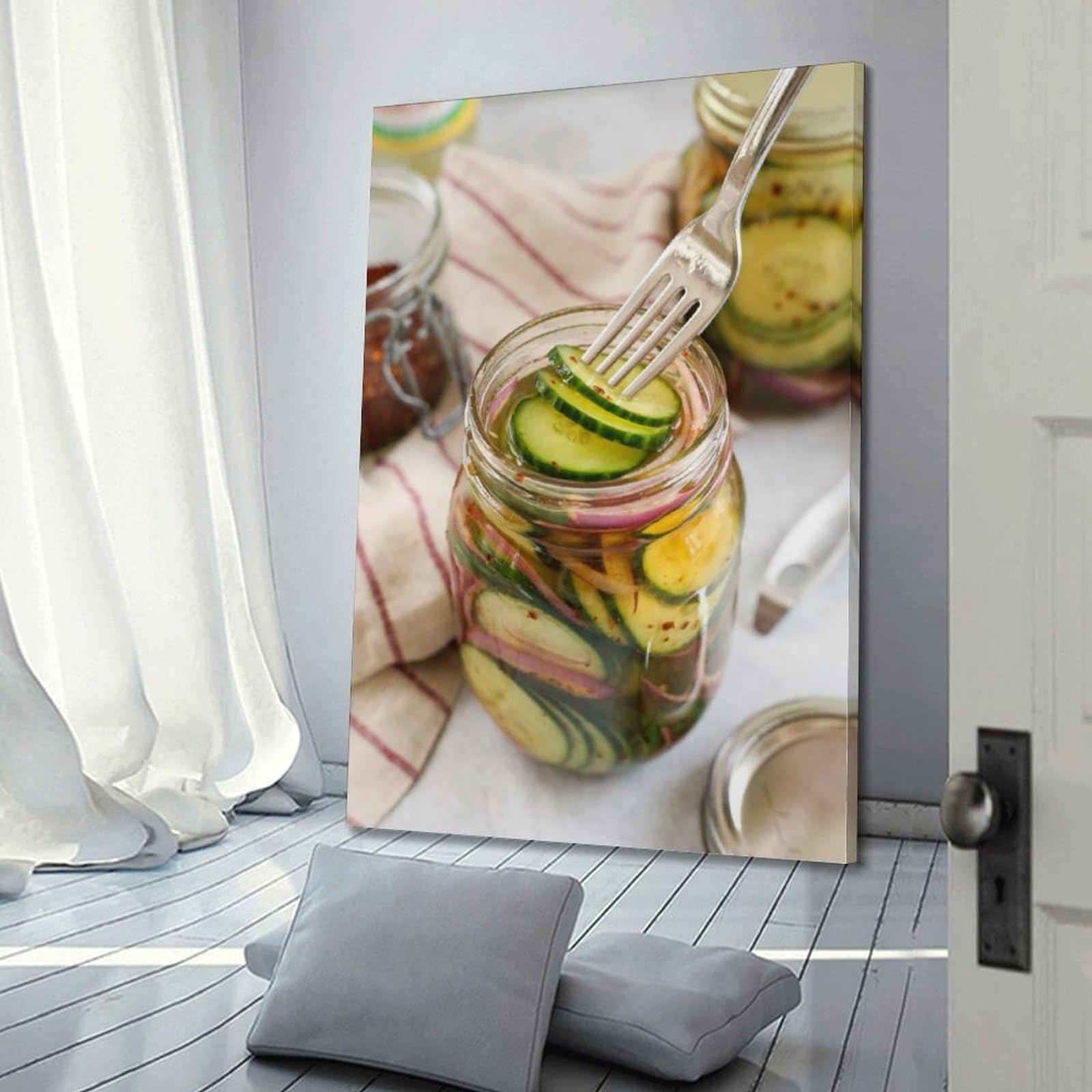 DLJGDS Kreative eingelegte Gurke Fotografie, Gemüse, dekorative Malerei, Leinwand, Wandposter und moderne Familienschlafzimmer-Dekoration, 60 x 90 cm