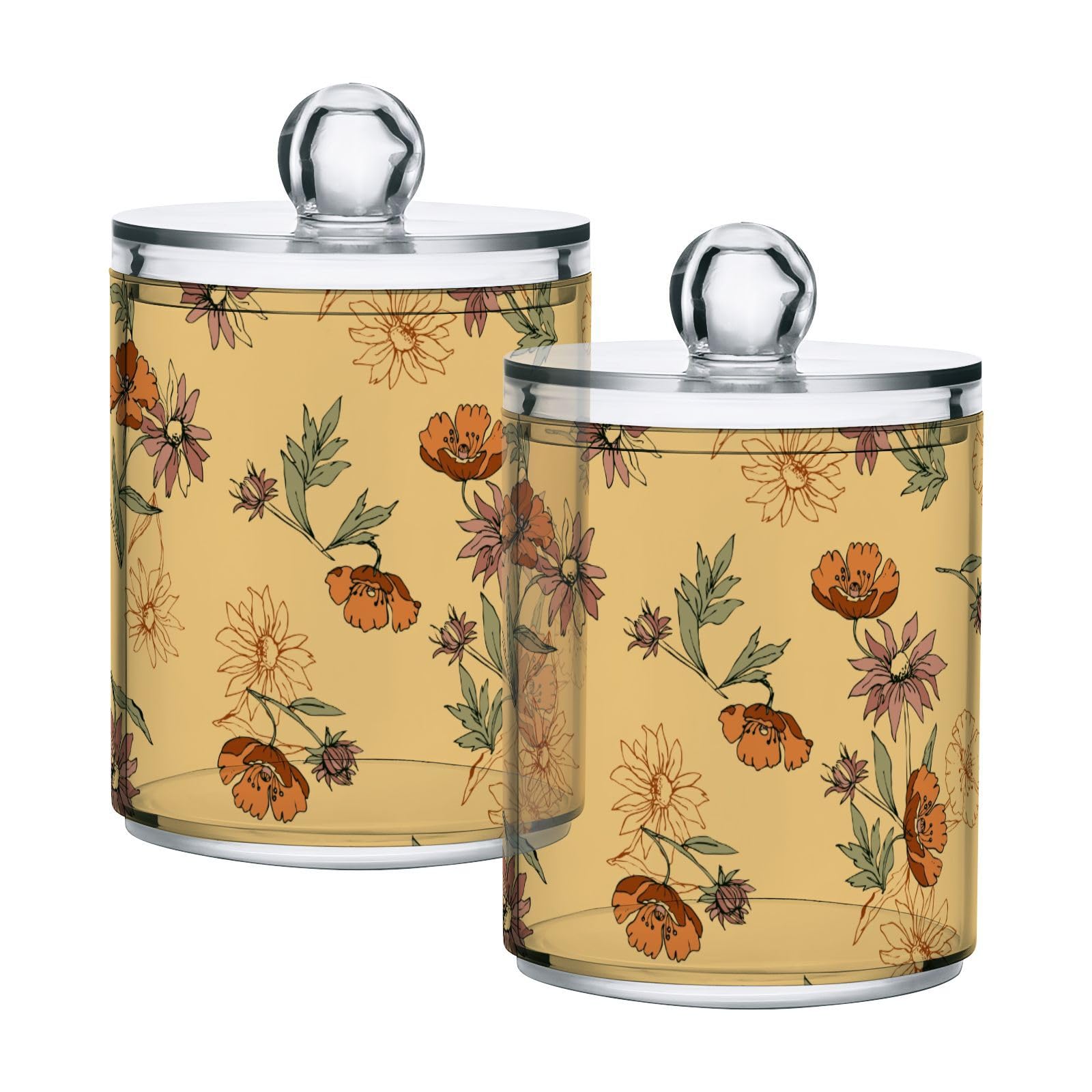 Vintage Floral-pattern Restroom Bathroom Organizers with Lid Qtip Holder Dispenser Apothecary Jars Cotton Balls Pads Swabs Holder Jar