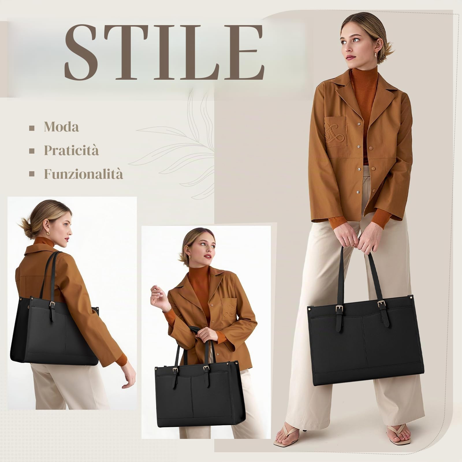 RAINSMORE Borsa Lavoro Donna con Scomparto Pranzo Isolato Grande Borsa Porta PC 15.6 Pollici Impermeabile Borse Tote Pelle PU per Università Ufficio Shopper