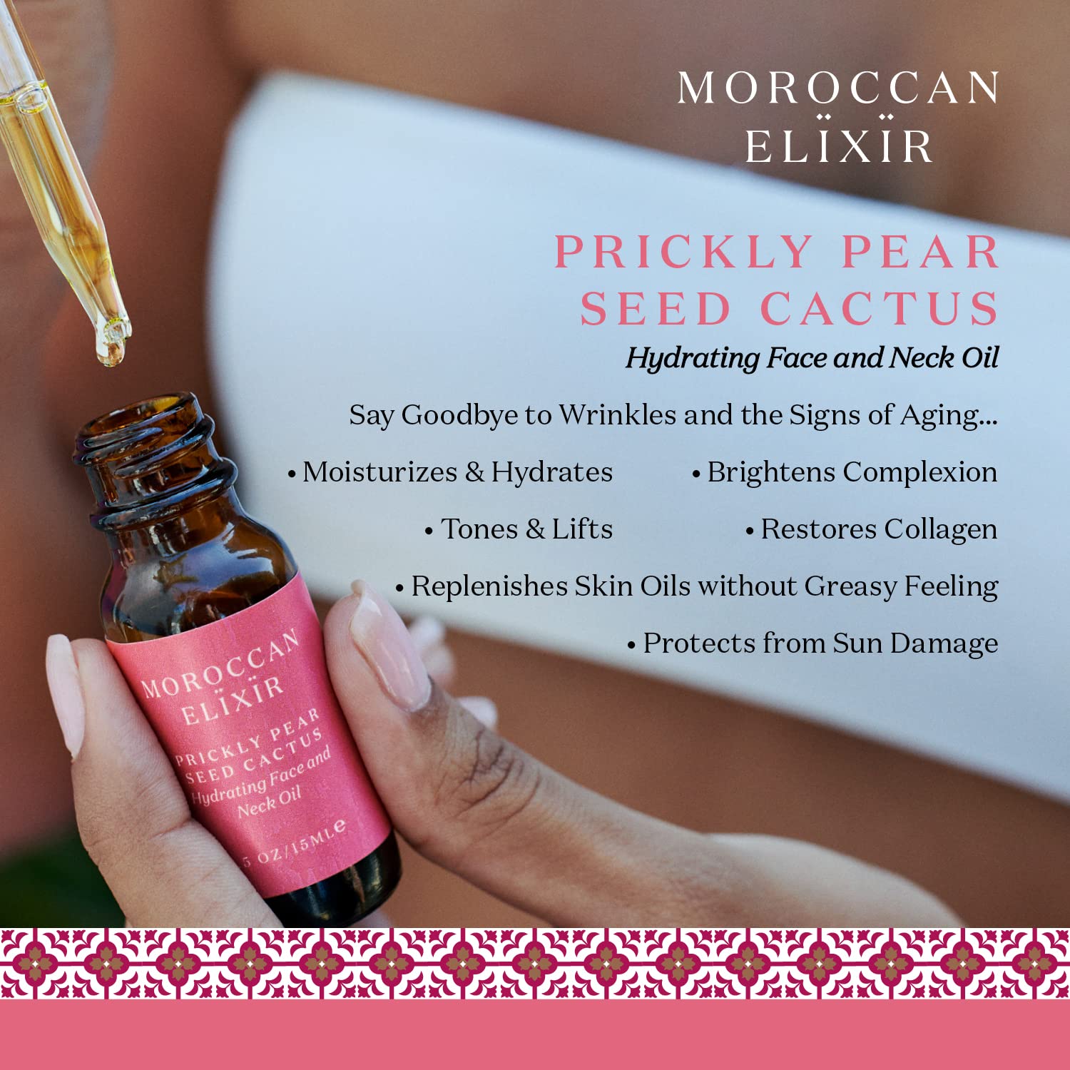 Moroccan Elixir Prickly Pear Face & Neck Cactus Oil For Woman | Restore Aging, Increases Hydrating, & Supports Skin Health | Enriched with Antioxidants, Minerals & Vitamin K | 1 oz