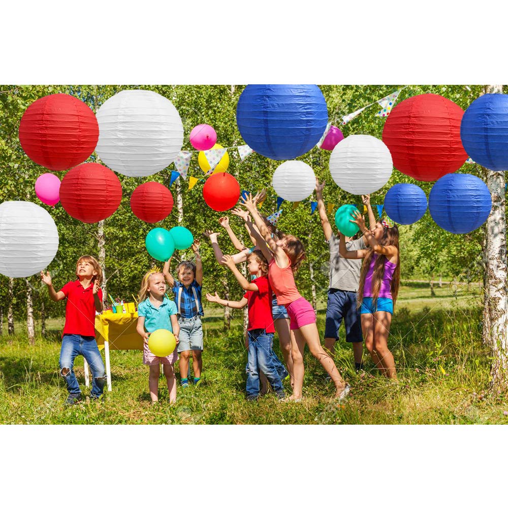 BEISHIDA Lot de 21 lanternes rondes en papier rouge bleu blanc à suspendre pour anniversaire, mariage, fête prénatale, décoration d'intérieur