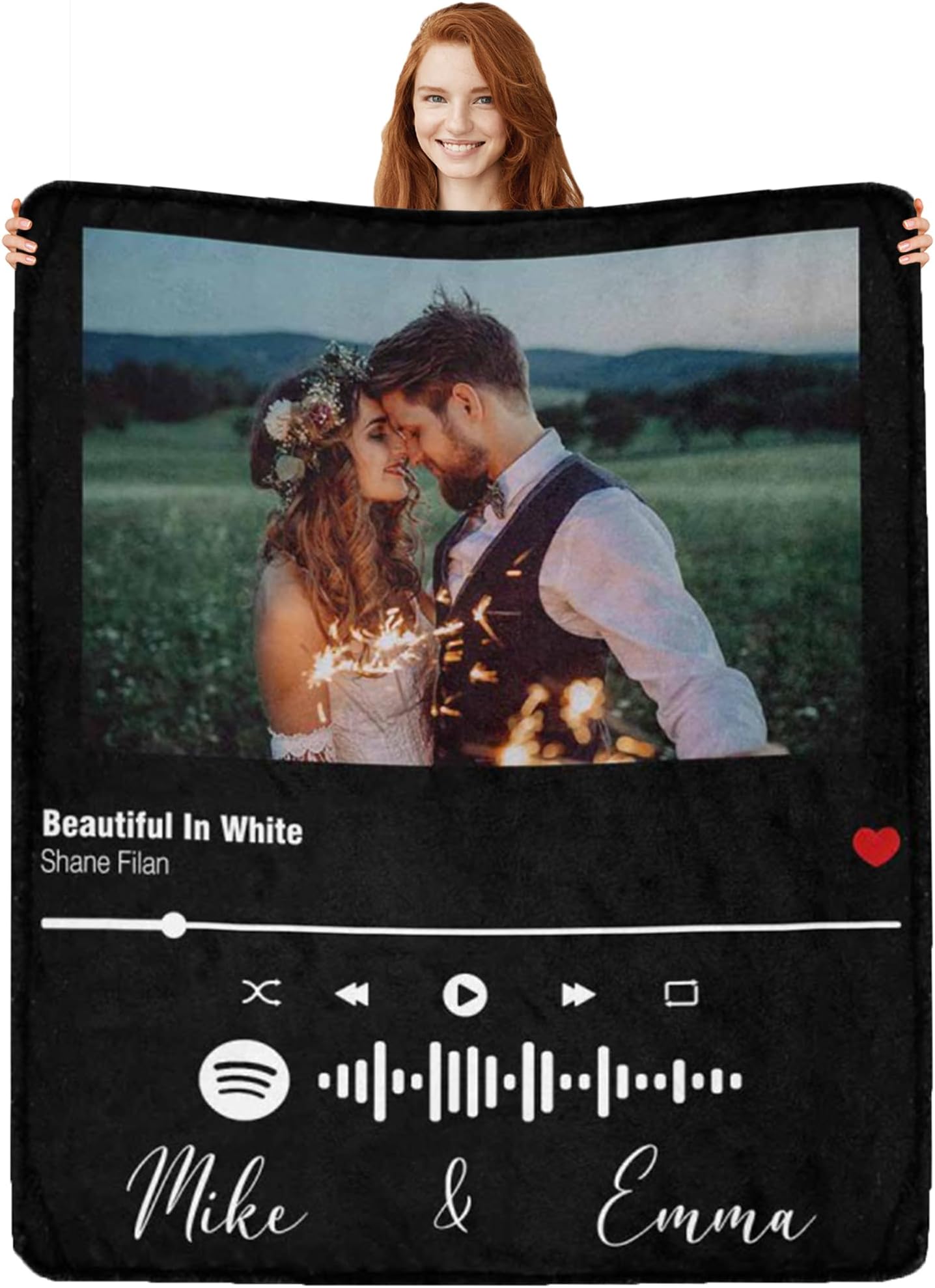 Personalized Spotify Code Music Blanket, Custom Photo Blankets for Couples Lover Boyfriend Girlfriend Husband Wife, Customized Picture Throw Blankets for Valentines Birthday Wedding Gifts 30"x40"
