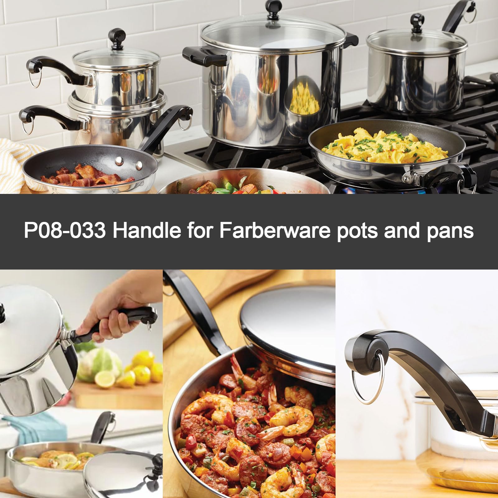 2 piezas de mango de sartén P08-033 para ollas Farberware reemplazo mango largo apto para freír Farberware, sartén y olla 4