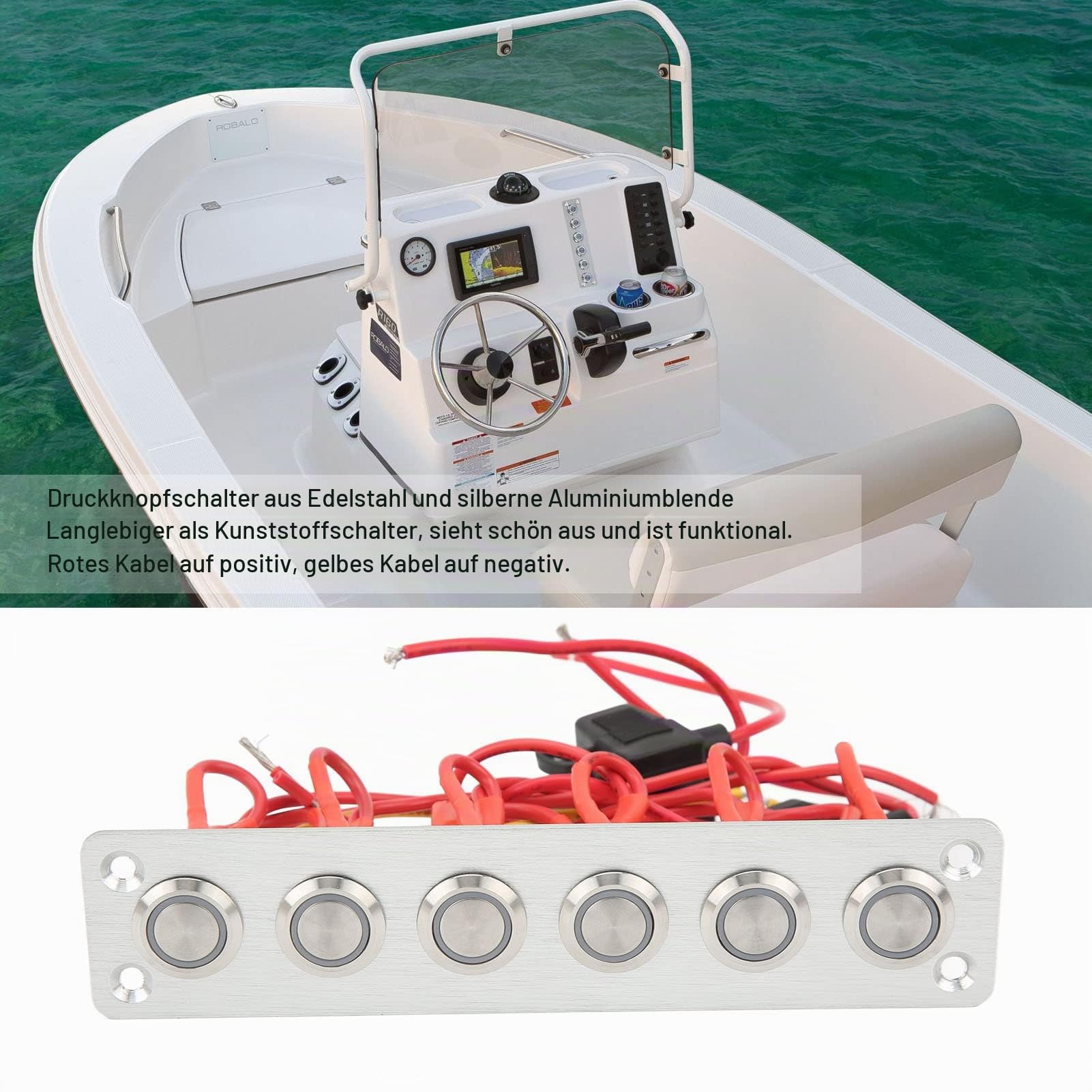 Marine-Schalttafel für Boote, Autos, Wohnmobile, Yachten, 12-V-Gleichstromsystem, 6-facher Druckknopfschalter, blaue Hintergrundbeleuchtung, Ersatzschalter für elektrische Systeme