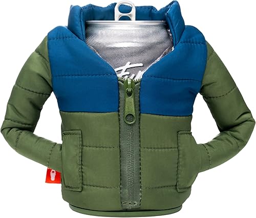 Puffin - The Puffy Jacket - Insulated 12 oz Can Cooler I Beer Bottle & Soda Can Insulator, Keep Drinks and Beverages Cold - Olive Green/Sailor Blue