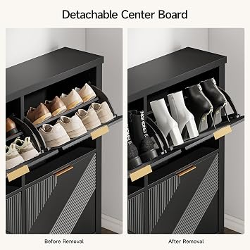 ONBRILL Shoe Cabinet with 4 Flip Drawers & Symmetric Groove Pattern