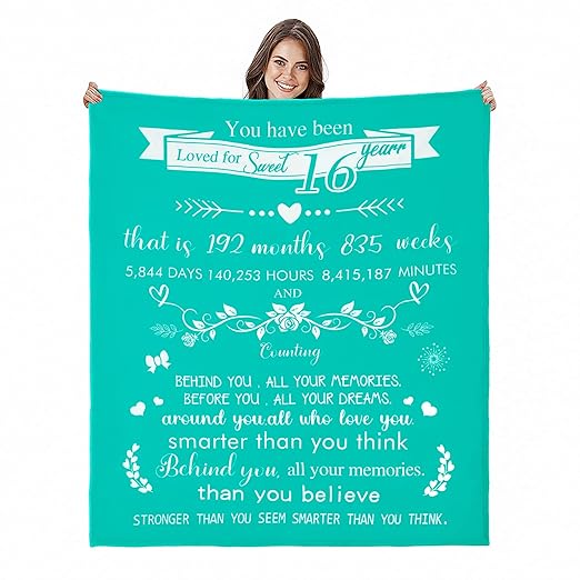 Kmayro 16th Birthday Gifts for Girls - Sweet Gifts for 16 Year Old Girls -16th Gift Ideas Throw Blankets for Daughter Niece Bestie Sister, Flannel Fleece Soft Warm Throw Blankets for Bed Sofa-40