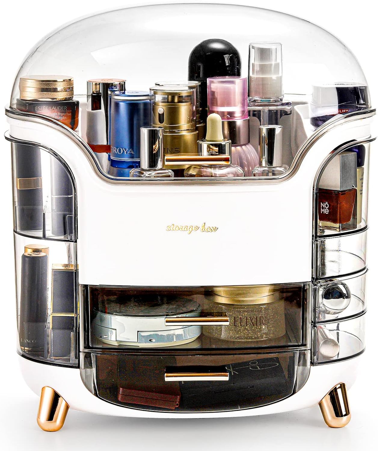 R Runilex Makeup Organizer Storage Box for Vanity Countertop Cosmetics, Skincare and Beauty Case with Clear Aclyric Lid Display for Easy Visibility and Drawers for Bathroom, Bedroom or Dresser
