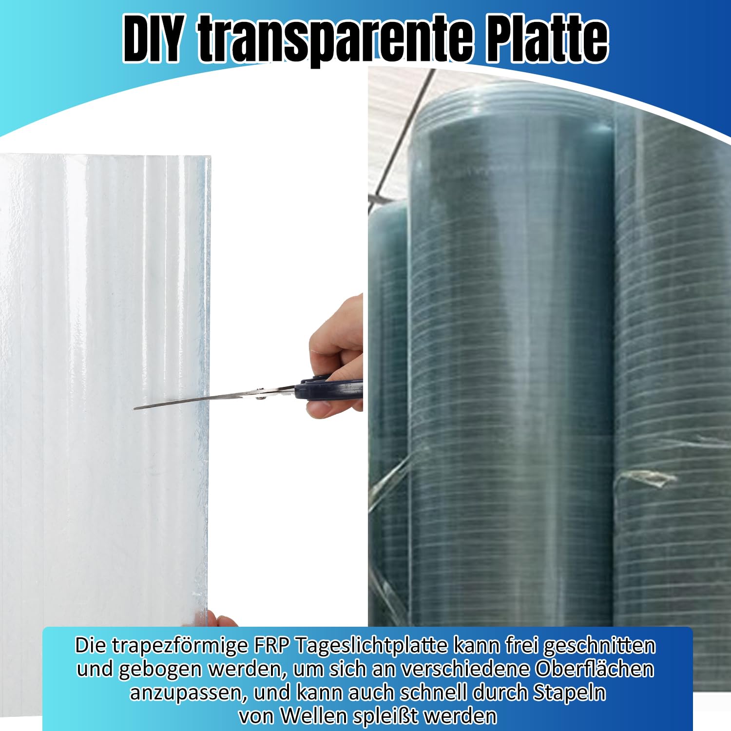 FRP - Lamiere trapezoidali ondulate 2mm FRP - Pannelli per luce naturale per tetto, pannelli del tetto, binari per tetti, pannelli profilati, lamiere trapezoidali di ricambio - resistenti al