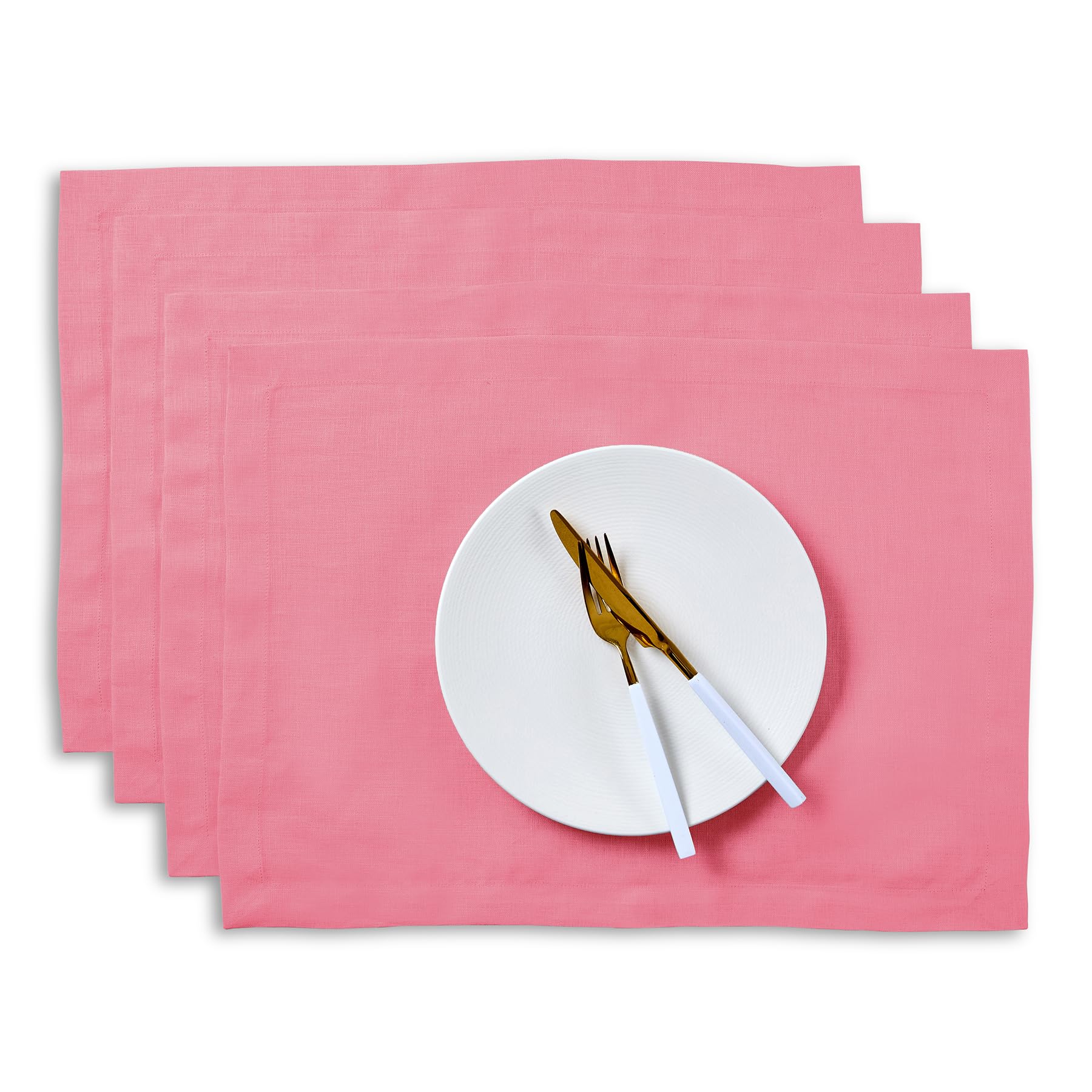 Solino Home Linen Cloth Placemats Set of 4-100% Pure Linen Pink Carnation Placemats 14 x 19 Inch for Mothers Day, Spring, Summer - Fete