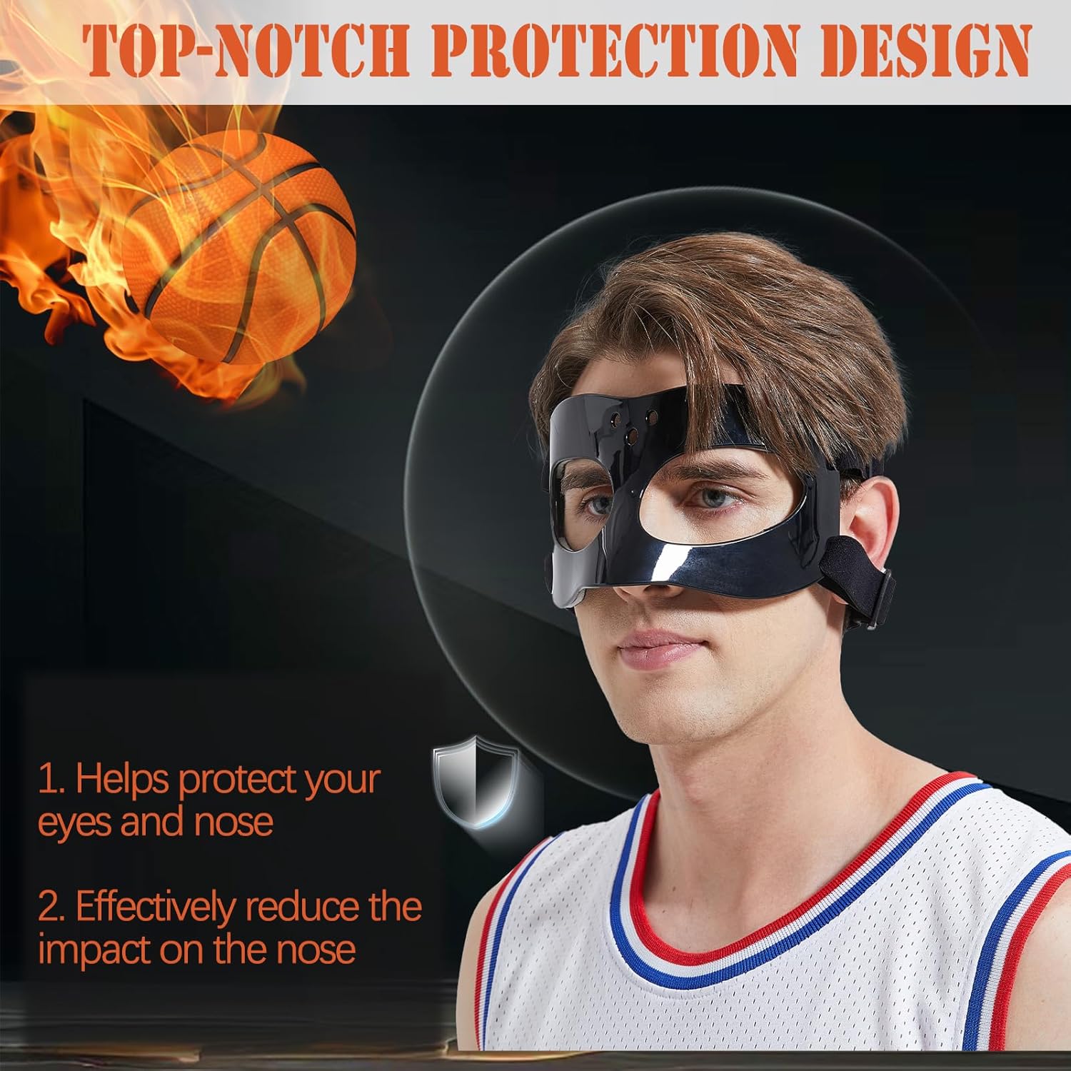 Nose Guard for Broken Nose Baseball Softball Basketball Face Mask Adjustable Face Shield Masks with Padding Nose Guard Protects Nose and Eye from Injury for Men and Women - Image 2