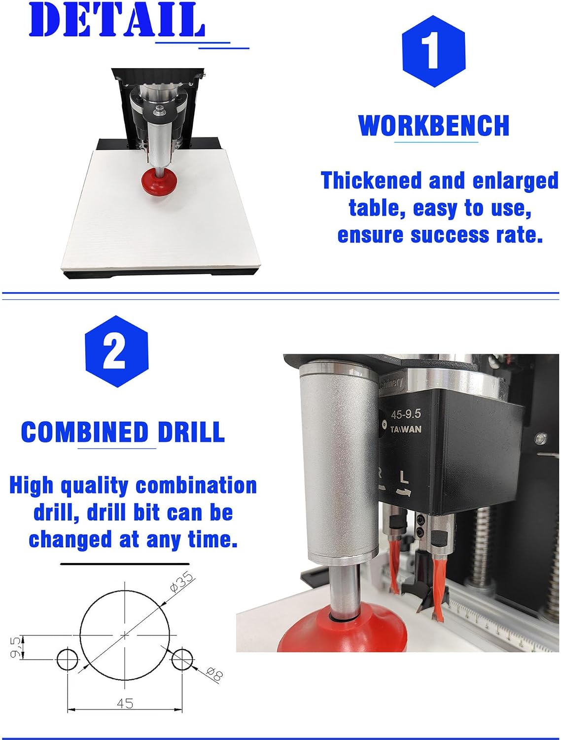 Portable Electric Hinge Drill with Self Stop Handheld Hinge Drilling Machine 45-9.5 Combined Drill