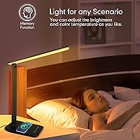 Vista 5 de Lámpara de escritorio LED White Crown con cargador inalámbrico de 15W y puerto USB, lámpara de mesa regulable con 5 modos de iluminación, control