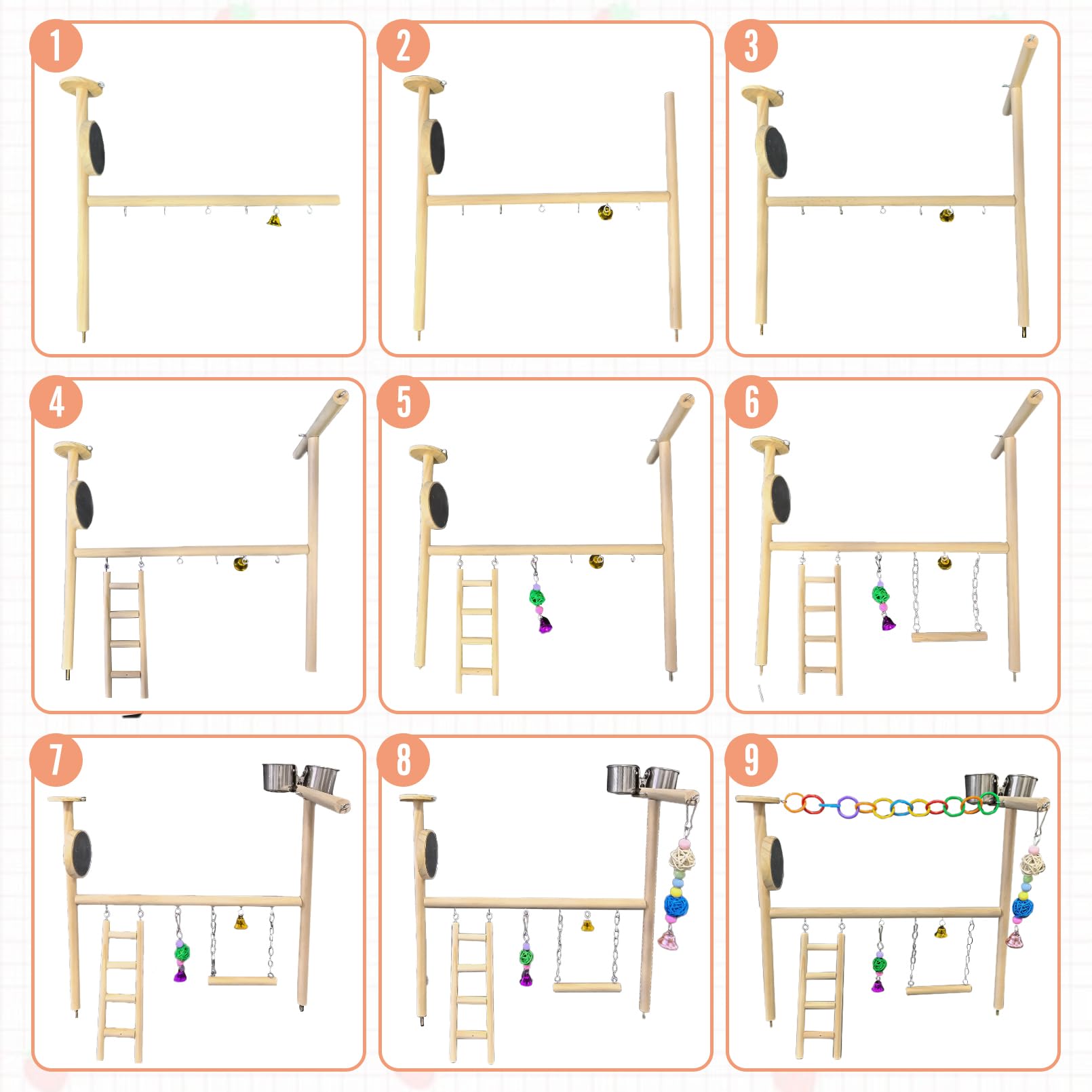 Hamiledyi Kleiner Vogelspielplatz, Naturholz für die Oberseite des Käfigs, Vogelsitzstange für Papageien, Spiel, Fitnessstudio, Spielzeug für kleine Vögel, Papageien, Nymphensittiche, Liebesvögel