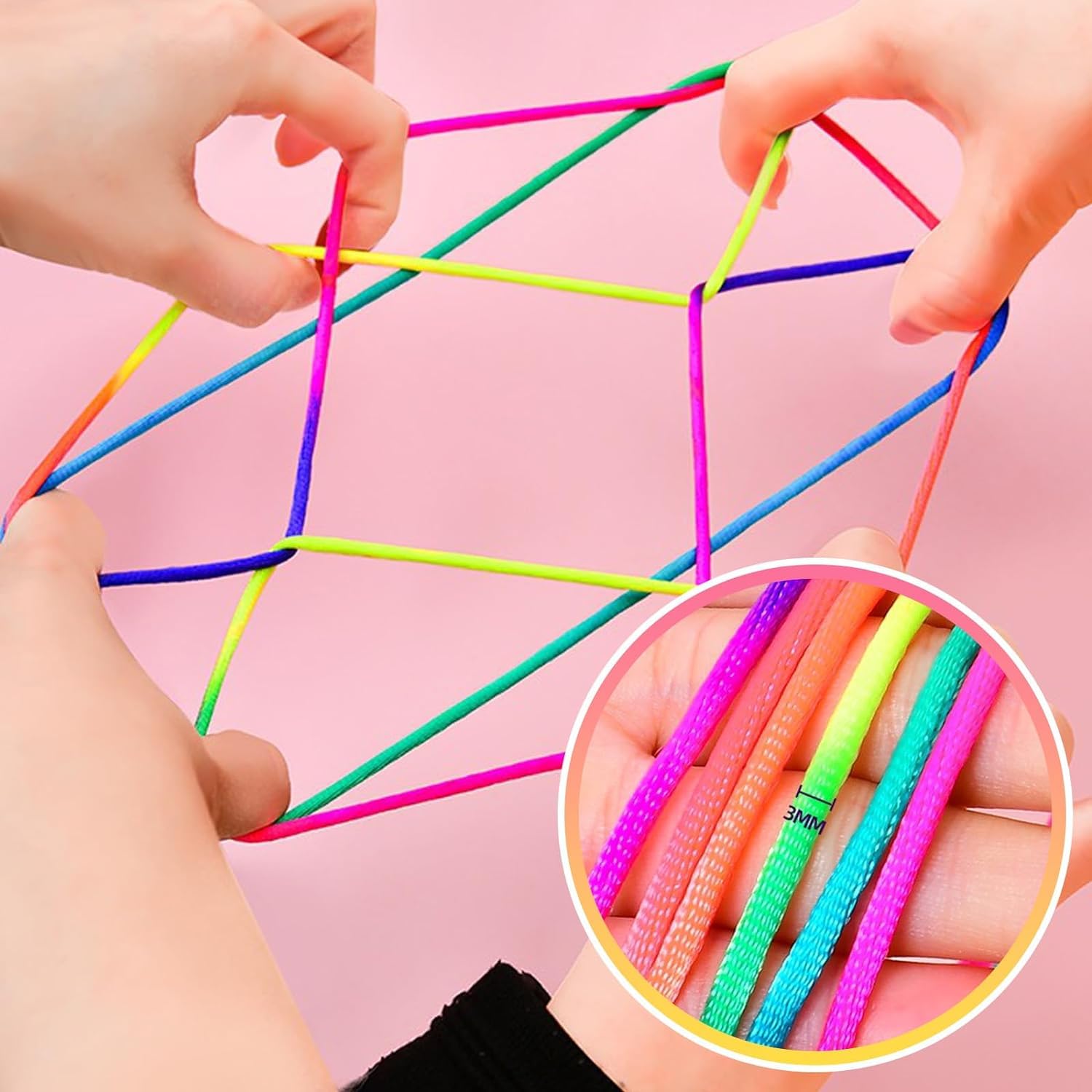 Yuemuop 12 Pièces Jeu De Doigts Arc-en-ciel, Rainbow Corde Elastique Ficelle, Rainbow Jeu De Ficelle Strings, Pour Les Jeux De Doigts Fête De Soulagement Du Stress Pour Garçons Et Filles