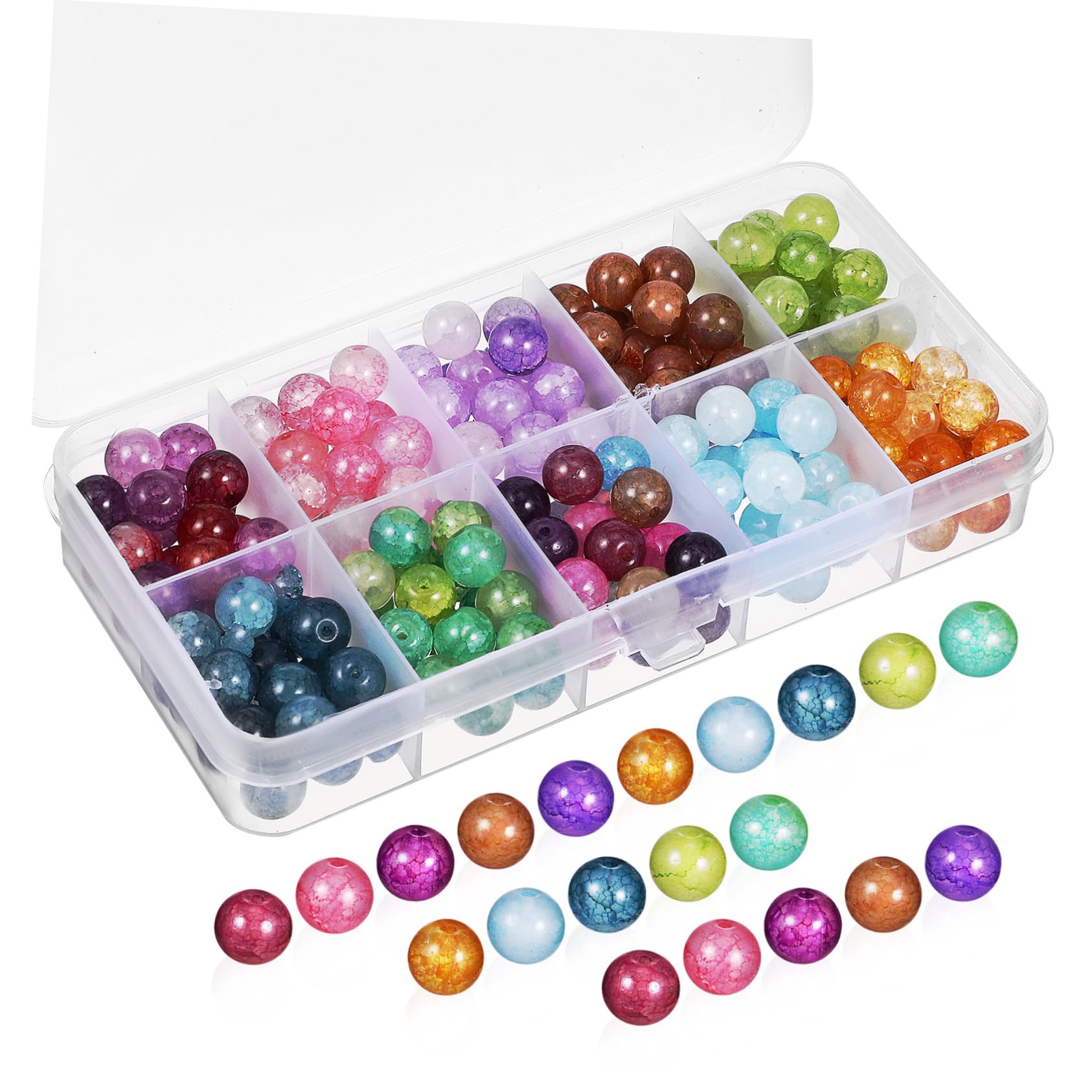 Uonlytech Cuentas de Vidrio Craqueladas 200 Piezas para Manualidades Cuerda Kit para Hacer Pulseras y Collares Joyería Accesorios de Bricolaje