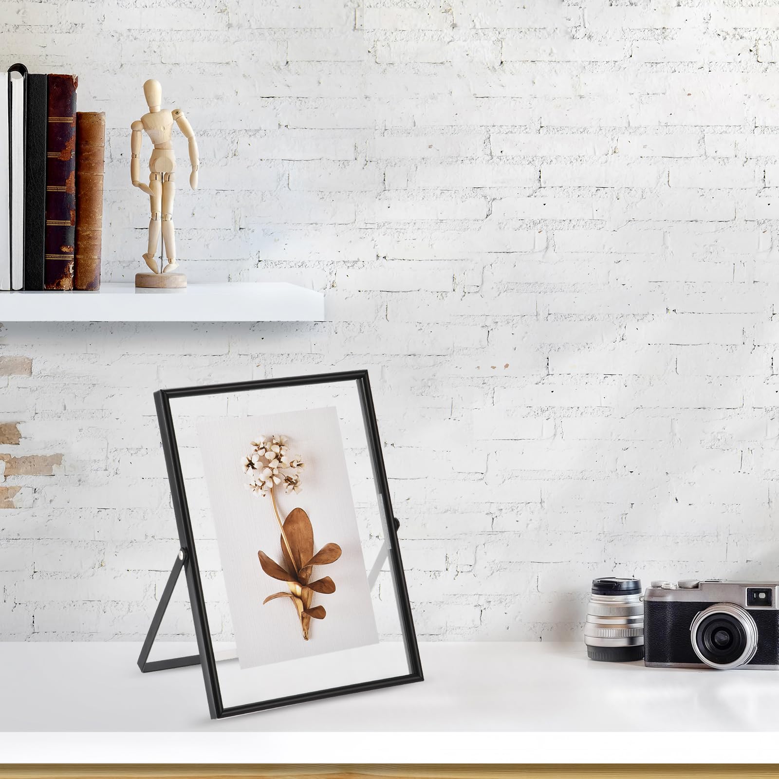 sourcing map Marco de fotos para el hogar, colección clásica, marco de fotos de diseño simple con vidrio de alta definición para montaje en pared y exhibición de mesa (6 x 8 pulgadas, negro)