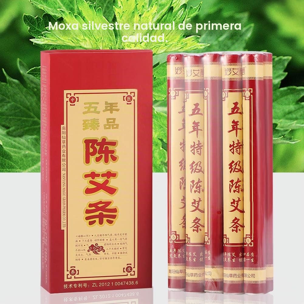 Moxa Artemisa Puro,Moxa Roll Sticks, 50 unidades de Moxa para terapia china Moxa de cinco años de edad, para Moxibus, Pure Ai ye, Wormwood para la pureza de moxibustion