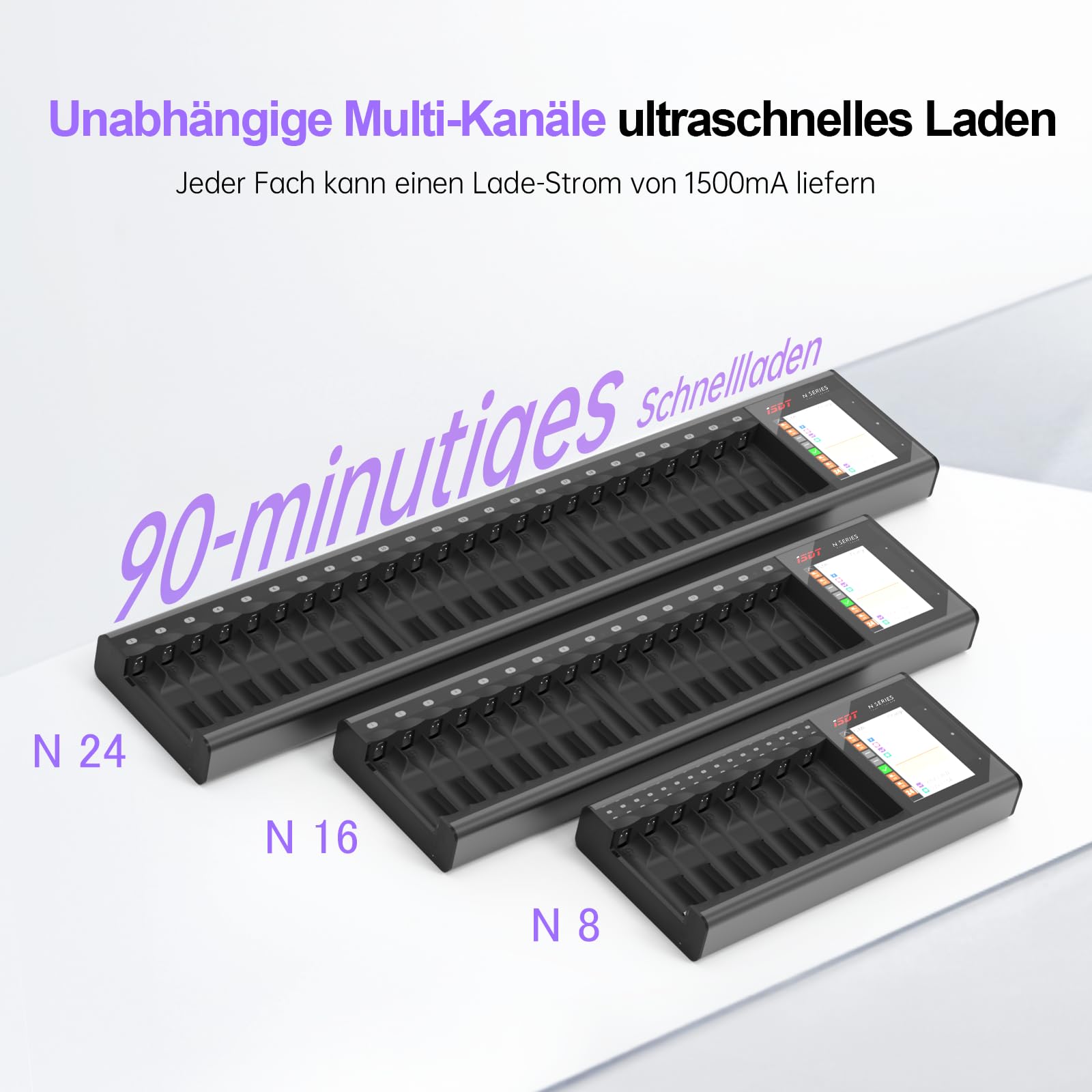 ISDT N8 AA/AAA 8-Steckplatz-Smart-Akkuladegerät mit Analyse-/Entladefunktion LCD-Anzeige NiMH NiCd NiZn LiIon LiHV Eneloop