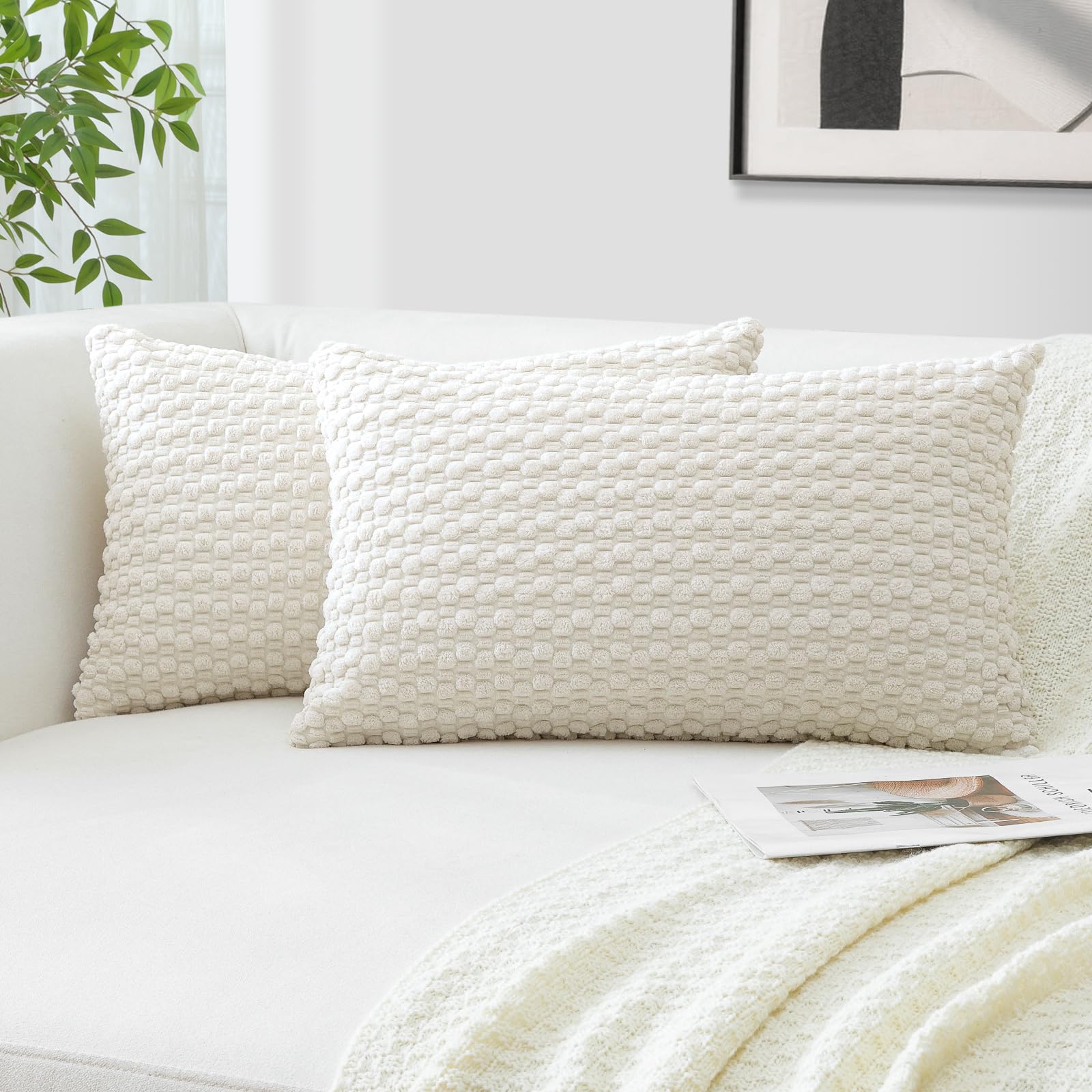 JOTOM Corduroy Soft Decorative Cushion Covers 30x50 cm Set of 2 Decorative Throw Pillow Covers with 3D Bubble Texture Pillowcase for Couch Sofa Bedroom Soft Cushion Case for Home Decor (Cream White) - Image 4