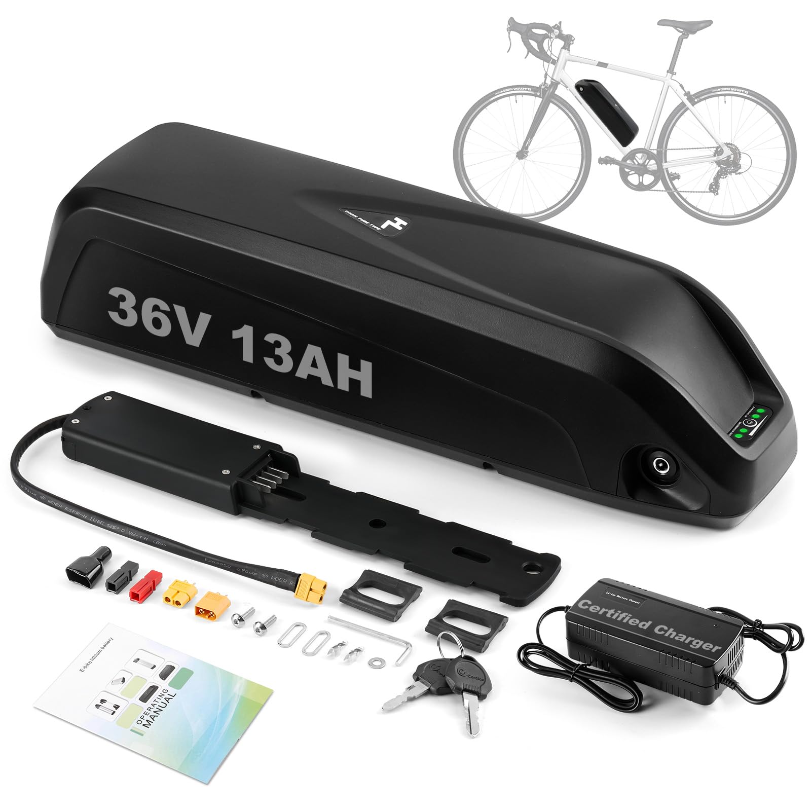 36V 13AH Batería Bicicleta Eléctrica con Cargador, Batería Ebike Bateríe Hailong con 4 Pin Placa Base para 36V Motor
