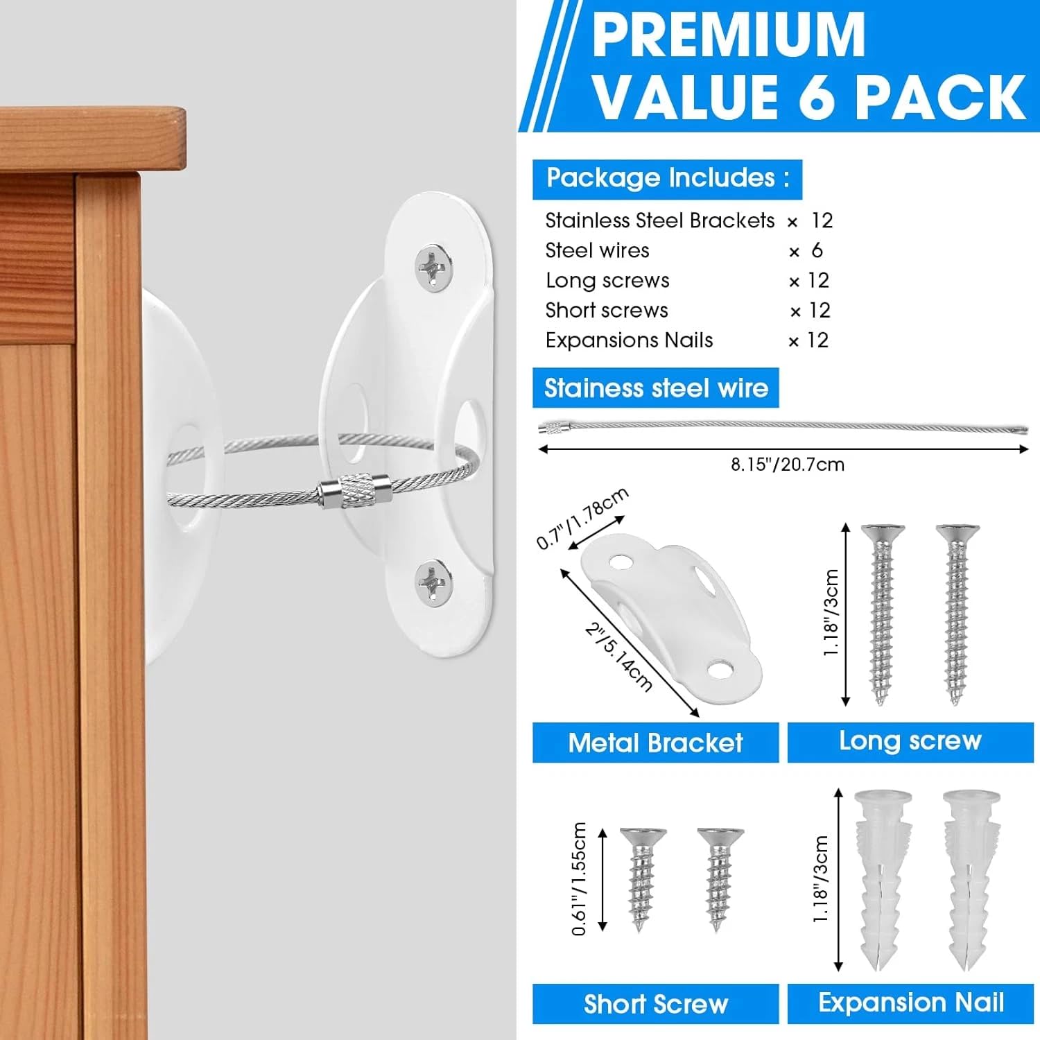 Crozgan 6 Pack Furniture Anchors for Baby Proofing,Anti Tip Wall Anchor Secure Cabinet,Safety Furniture Wall Anchors Kit for Baby Child Protect Toddler and Pet from Falling Furniture - Image 2