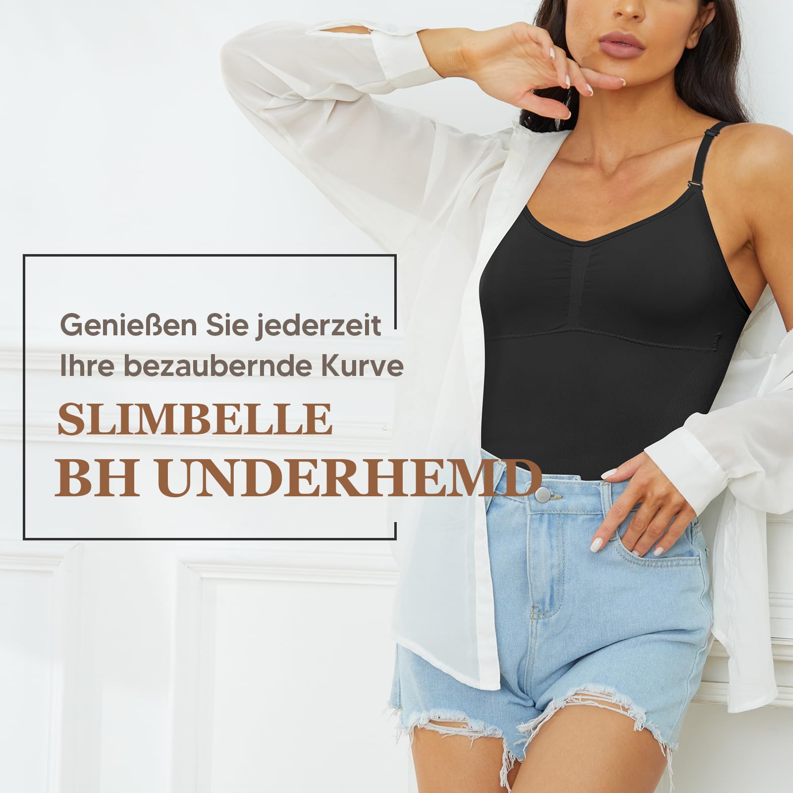 damski podkoszulek modelujący brzuch casual, top modelujący sylwetkę, bez szwów, modelujący top z ramiączkami spaghetti