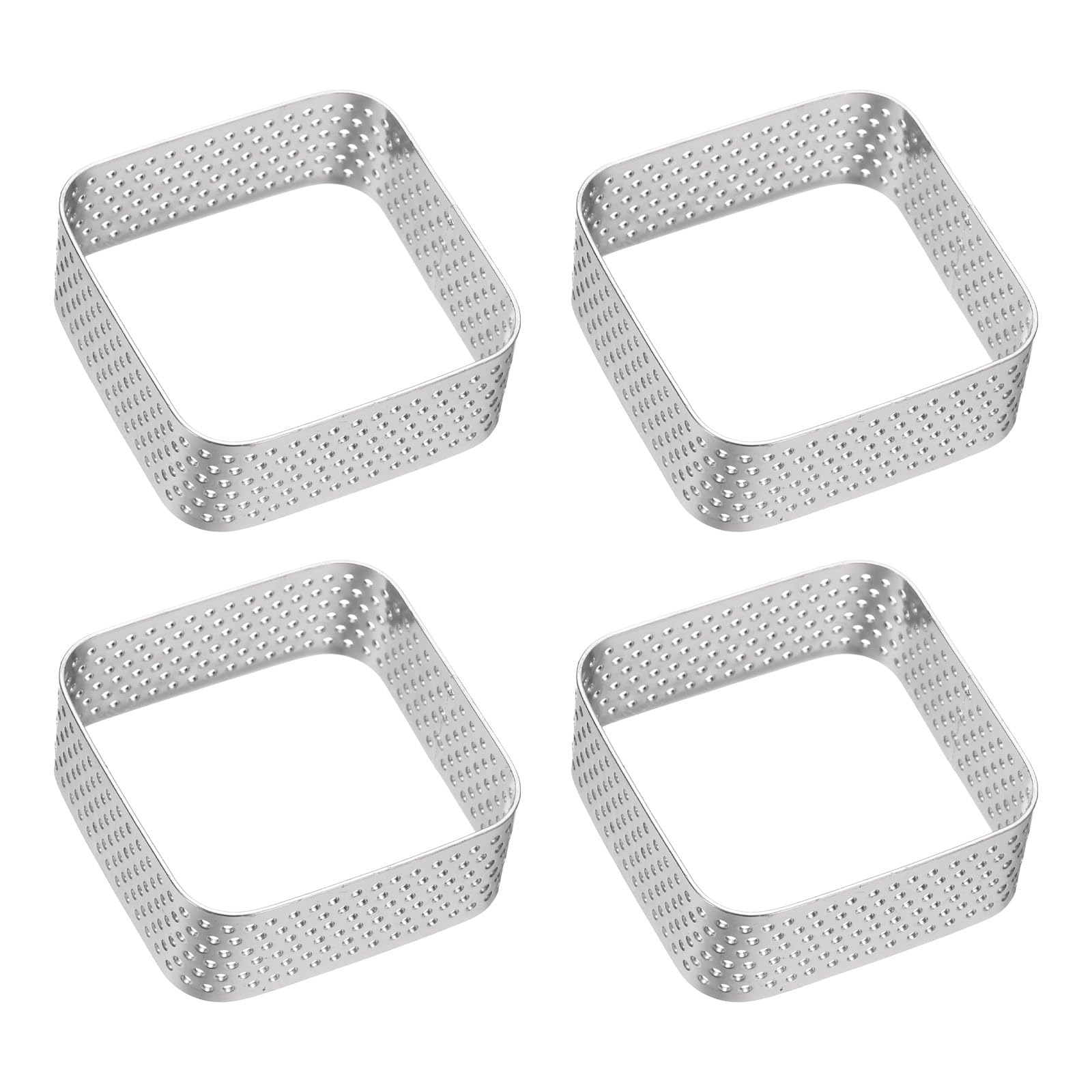 sourcing map 4pcs Perforated Cake Rings 1.97" Stainless Steel Square Tartlet Ring Nonstick Polishing Cake Mousse Ring Thickening Dessert Ring Tools for Baking Cake French Dessert Fruit