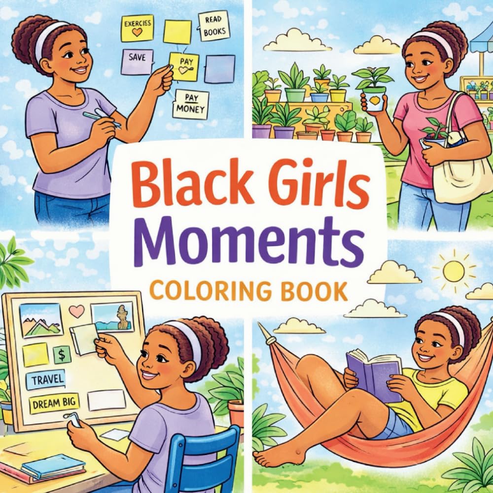 Black Girls Moments Coloring Book: Cozy Everyday Scenes of Self-Care, Joy, and Relaxation for Creative Stress Relief