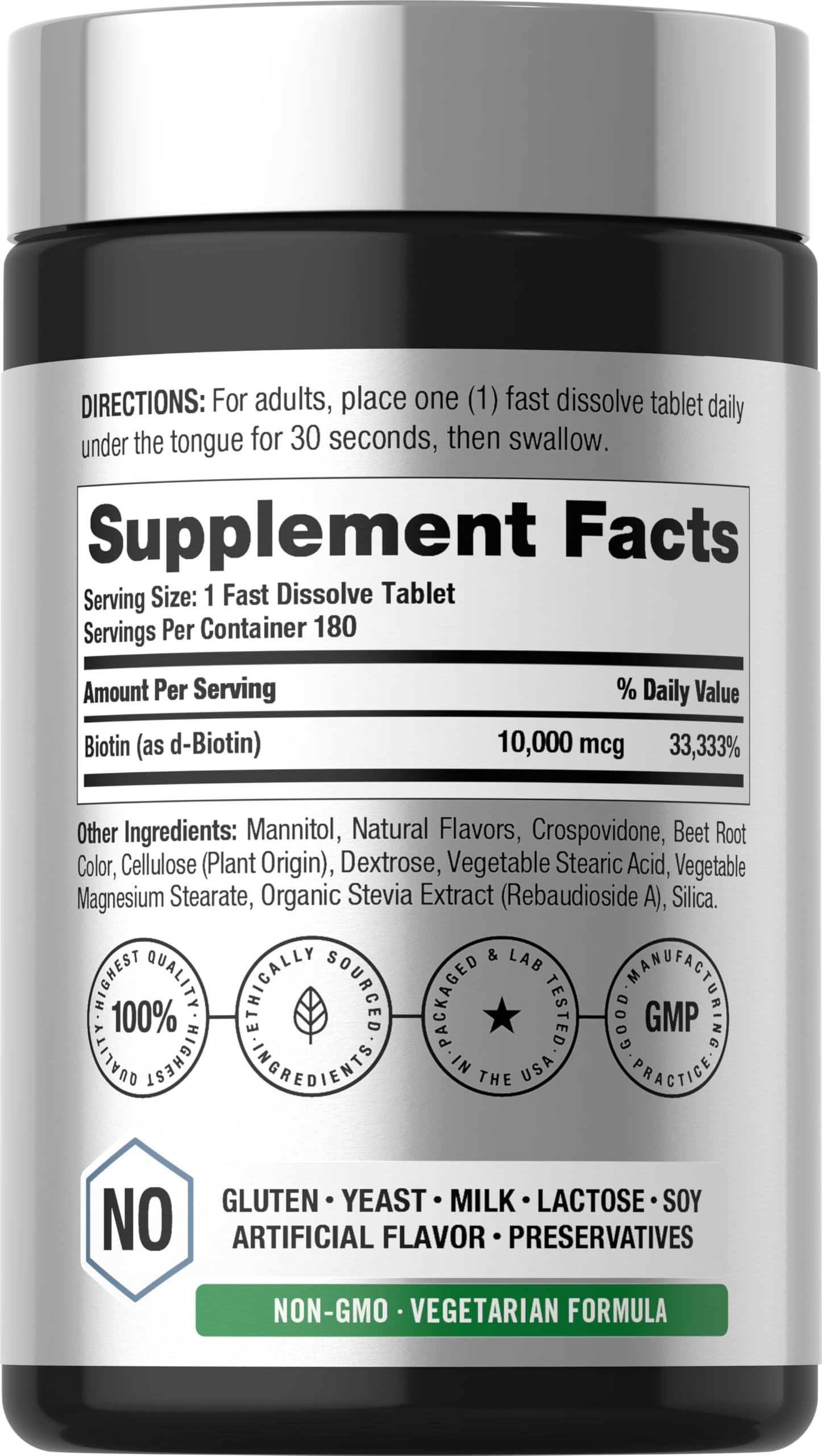 Horbäach Biotin 10000mcg | 180 Fast Dissolve Tablets | for Women & Men | Beauty Supplement | Vegetarian, Non-GMO, Gluten Free — Amazon image 2