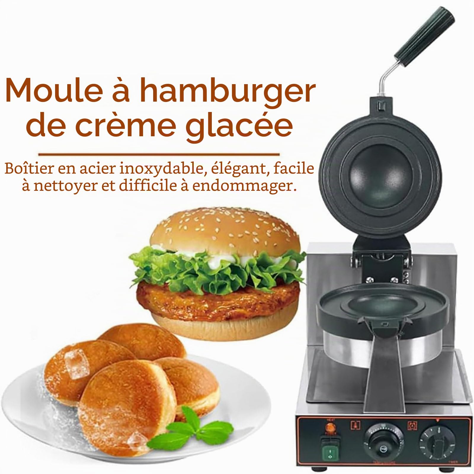 UFO Burger Machine, Presse à Hamburger Commerciale, Machine à Gaufres à La Crème Glacée, Presse à Panini électrique Antiadhésive, Température Réglable De 50 à 300 ℃ Poêle Antiadhésive,A