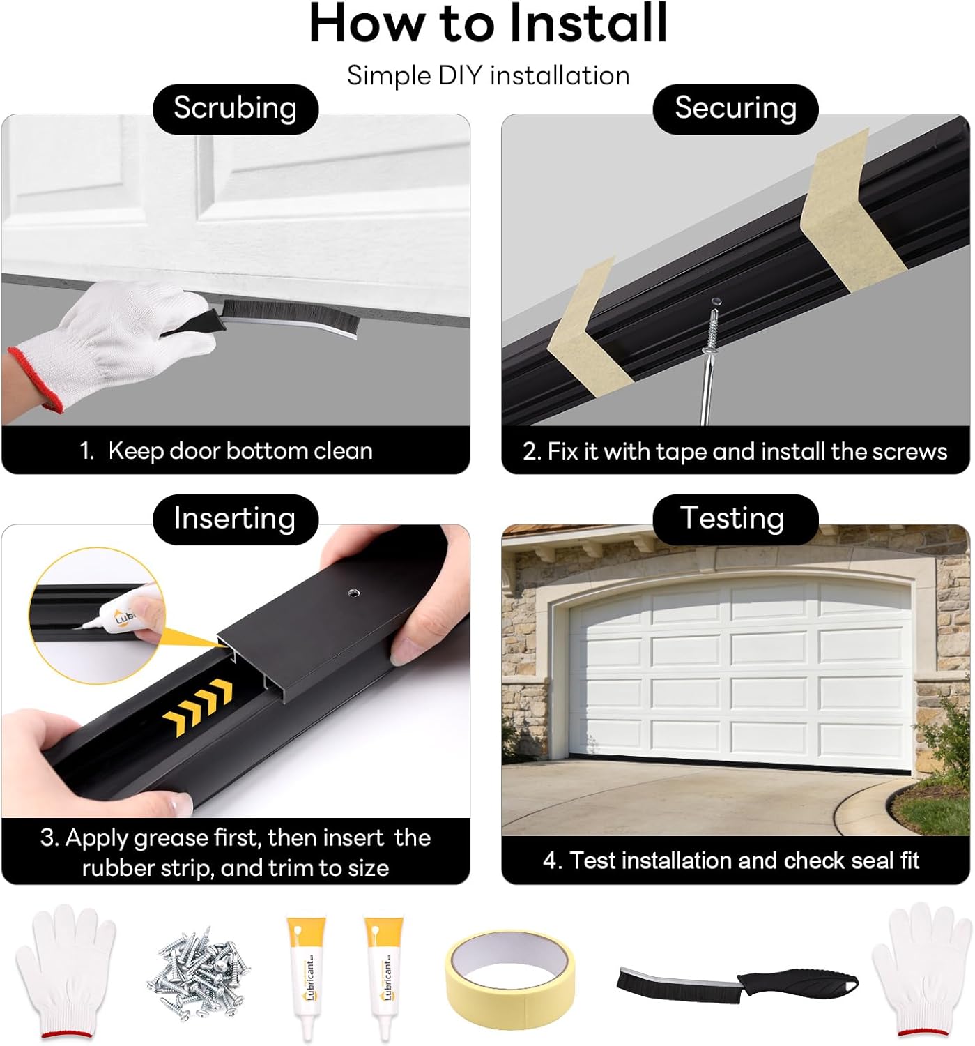 Garage Door Seal, U+O Ring Combination - Pre-Drilled Aluminum Track Retainer Kit, Easy Install, Heavy-Duty Garage Door Weather Stripping Kit, Black (20 FT, 1.63" W)