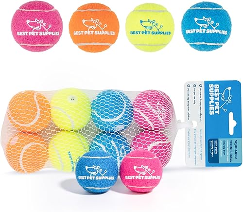 Miniatura 2 de Best Pet Supplies Pelotas de tenis chirriantes para perros, paquete de 8, juguetes interactivos de alta resistencia para lanzar y buscar, apoya el