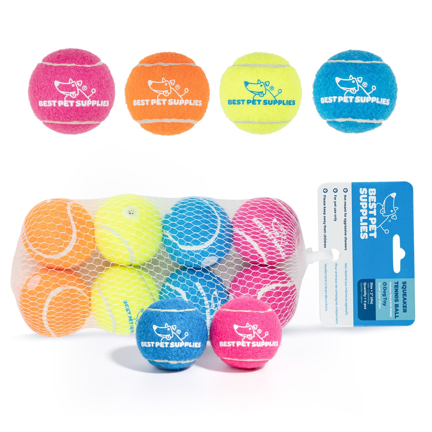 Best Pet Supplies Squeaky Tennis Toys for Dogs 8-Pack - Image 2