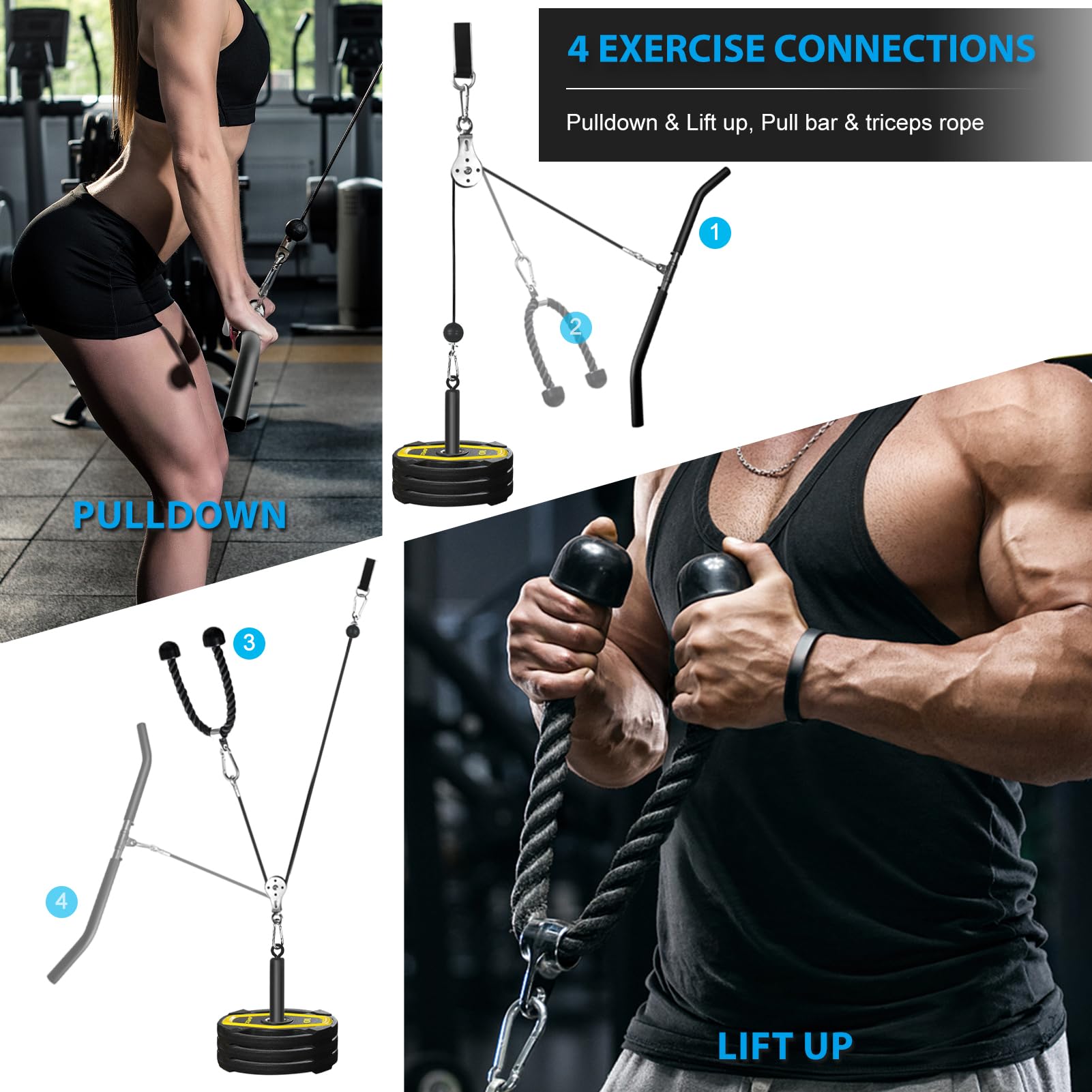 HOUSON Corde De Triceps, Extra Longue, Pour Triceps, Câble De Traction, Poignées De Câble, Fixation Pour Bandes De Résistance, Bodybuilding, Musculation