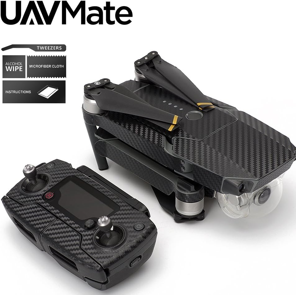 UAVMate Black Carbon Fiber Precision Edge-to-Edge Coverage Vinyl Skin Controller Battery Wrap for DJI Mavic Mavic Pro - Matte