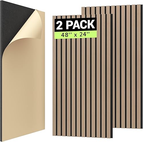 TONOR 2 paneles acústicos adhesivos de listones de madera de 48 x 24 pulgadas para pared, decorativos 3D, acanalados, para absorción acústica,