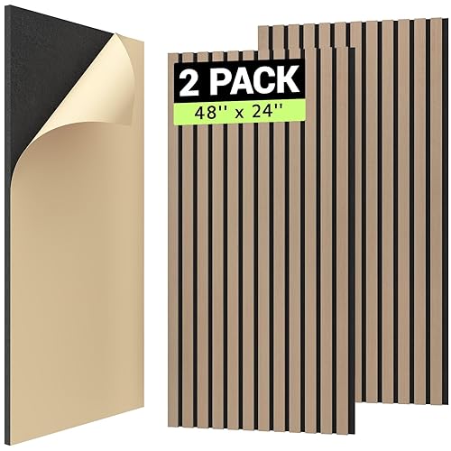 TONOR 2PCS Wood Slat Panels, 48” x 24”Adhesive Acoustic Panels