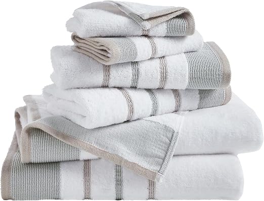 Decorative Bath Towel Set - Luxury Cotton 6 Piece Towel Set - 2 Bath Towels, 2 Hand Towels, 2 Washcloths - Luxurious, Ultra-Soft, Durable Towels for Bathroom Decor (Grey/Cappuccino)