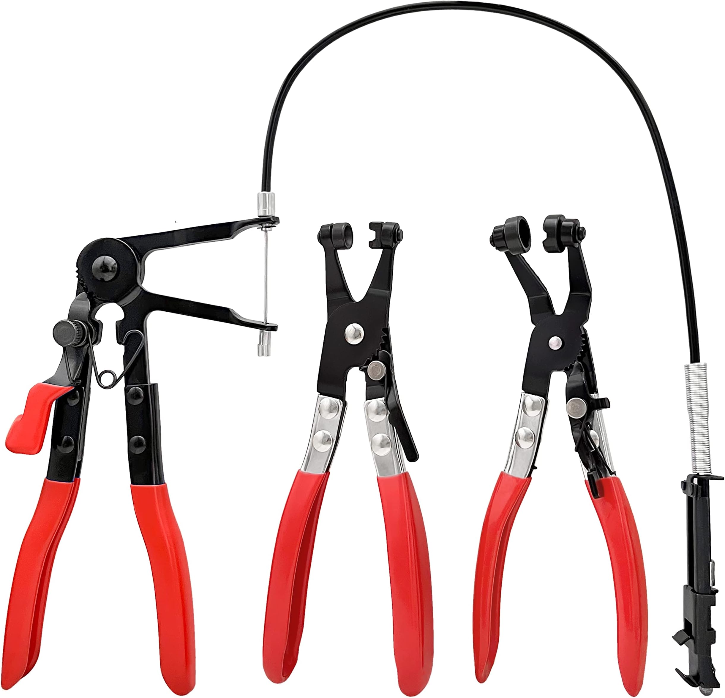 Hose Clamp Plier Kit（3Pcs）,Long Reach Flexible Wire Spring Hose Clamp Pliers Remover,Professional Hose Clamp Pliers Repair Tool,for Automotive Coolant Radiator Heater and Water Hose with Band Flat